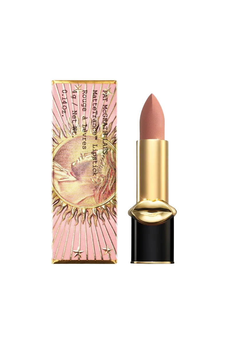 Lipstick with gold case and black base on white background. Monza Outlet