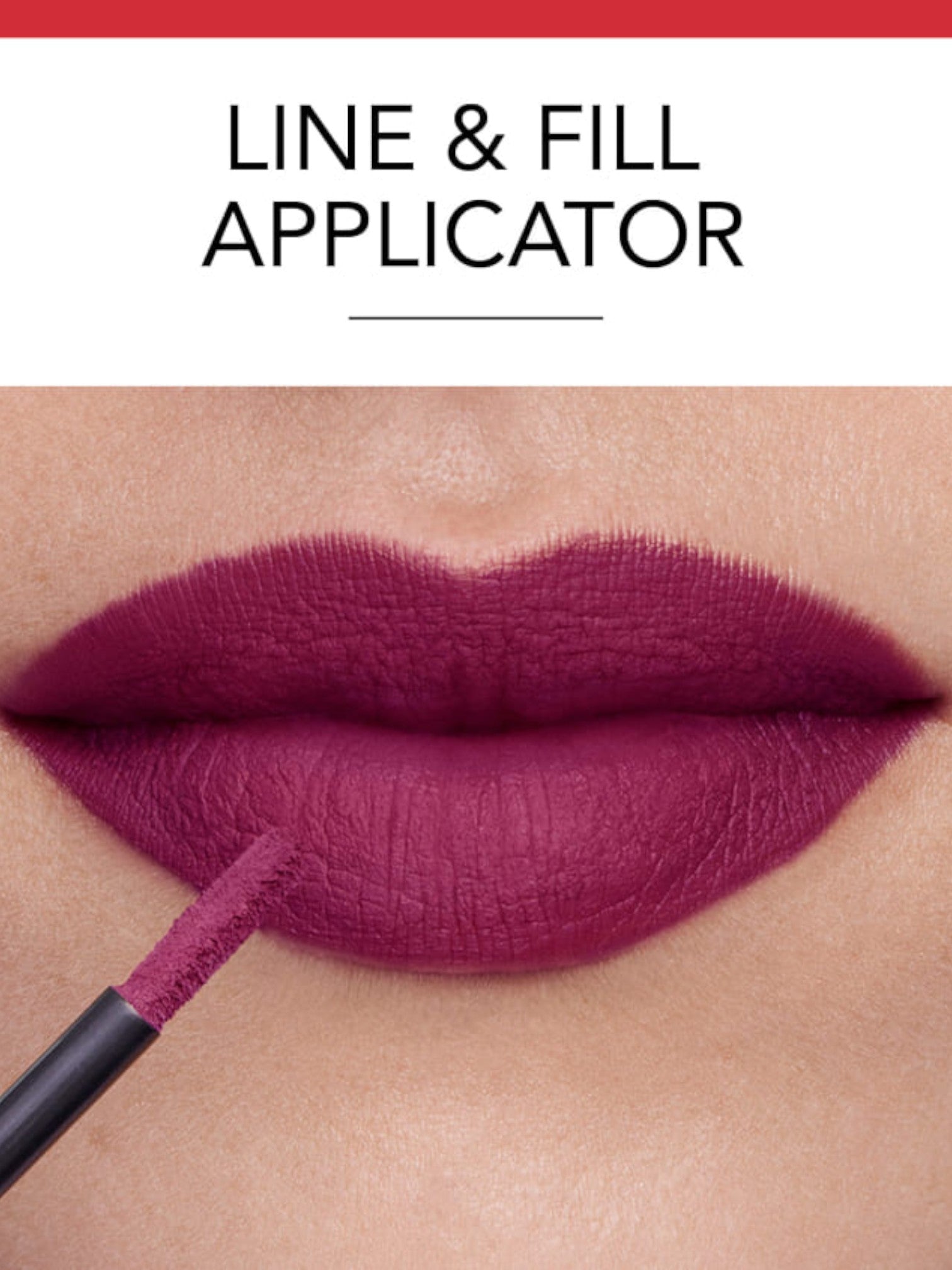 Lipstick application on lips with an applicator, text Line & Fill Applicator above. Bourjois, Monza Outlet, Monza Fashion, Shein Outlet