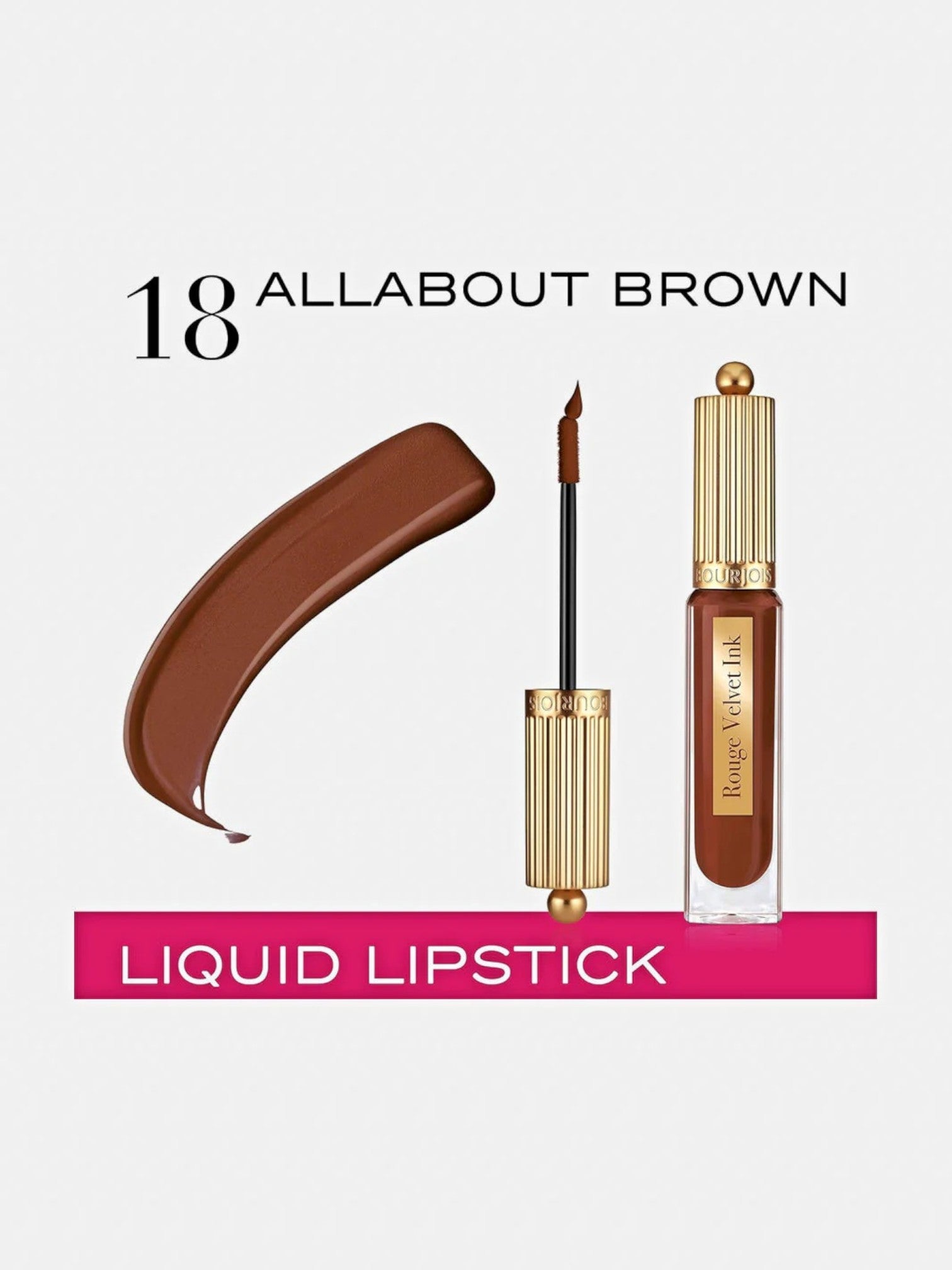 Liquid lipstick with applicator and color swatch on a light gray background. Bourjois, Monza Outlet, Monza Fashion, Shein Outlet