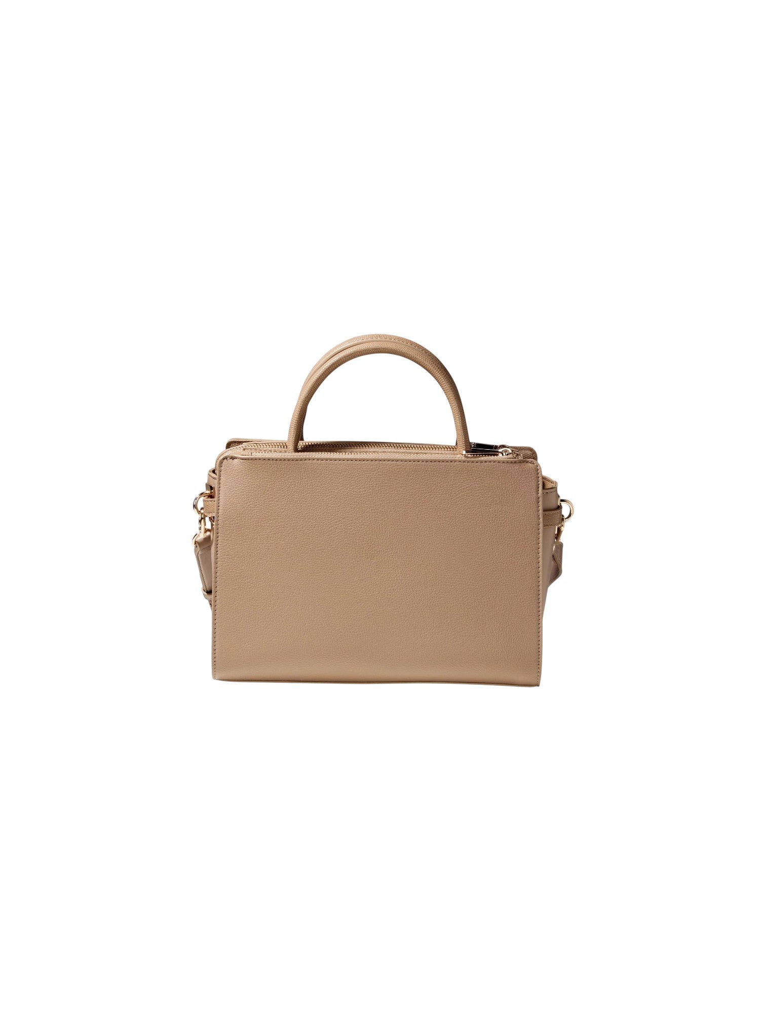 A structured top handle handbag in light tan leather with gold tone hardware, shown against a plain white background. 19V69 Italia, Monza Outlet, Monza Fashion, Shein Outlet