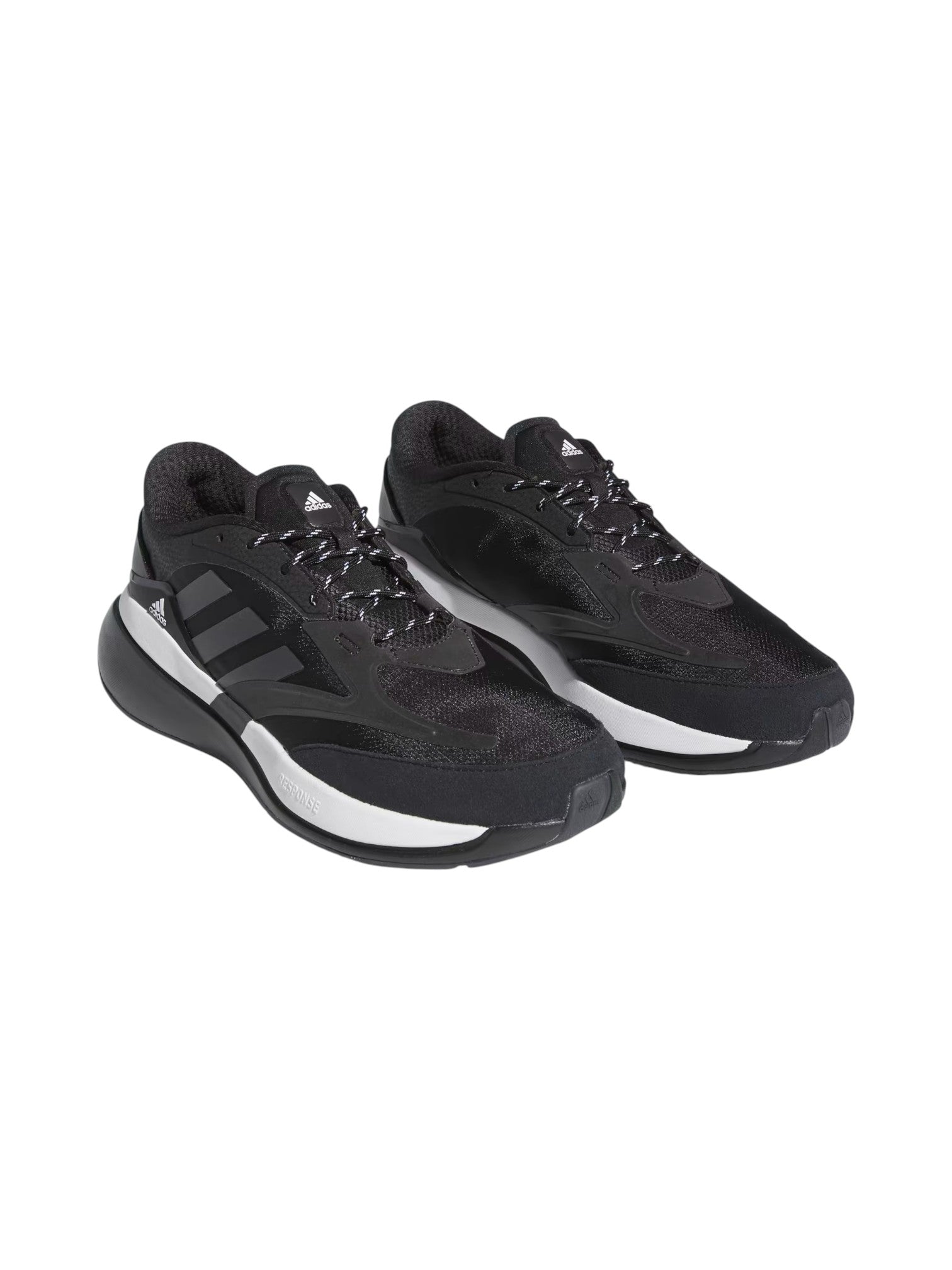 Black Adidas sneakers with white soles on a white background. Adidas, Monza Outlet, Monza Fashion, Shein Outlet