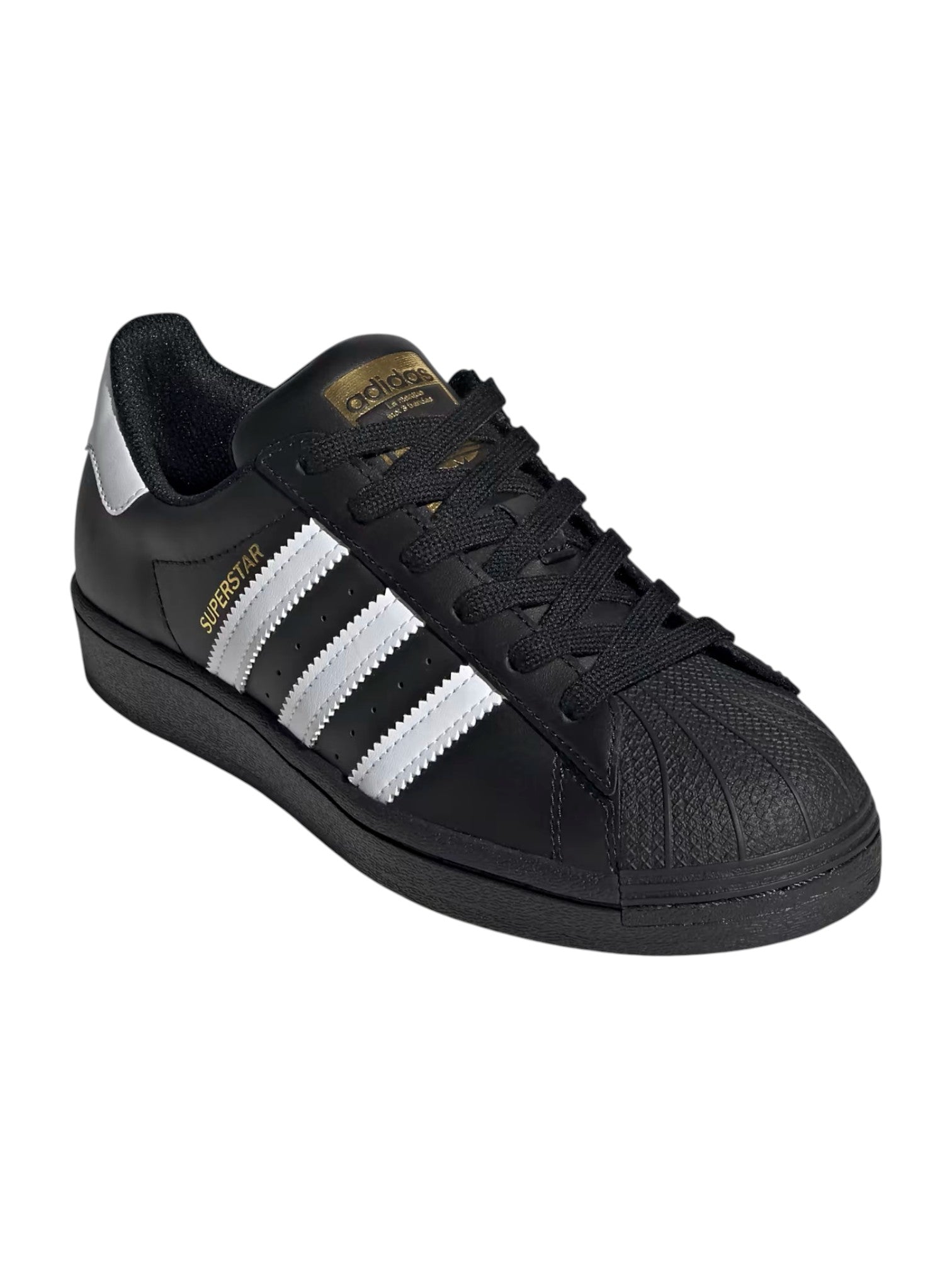 Black Adidas sneaker with white stripes on a white background. Adidas, Monza Outlet, Monza Fashion, Shein Outlet