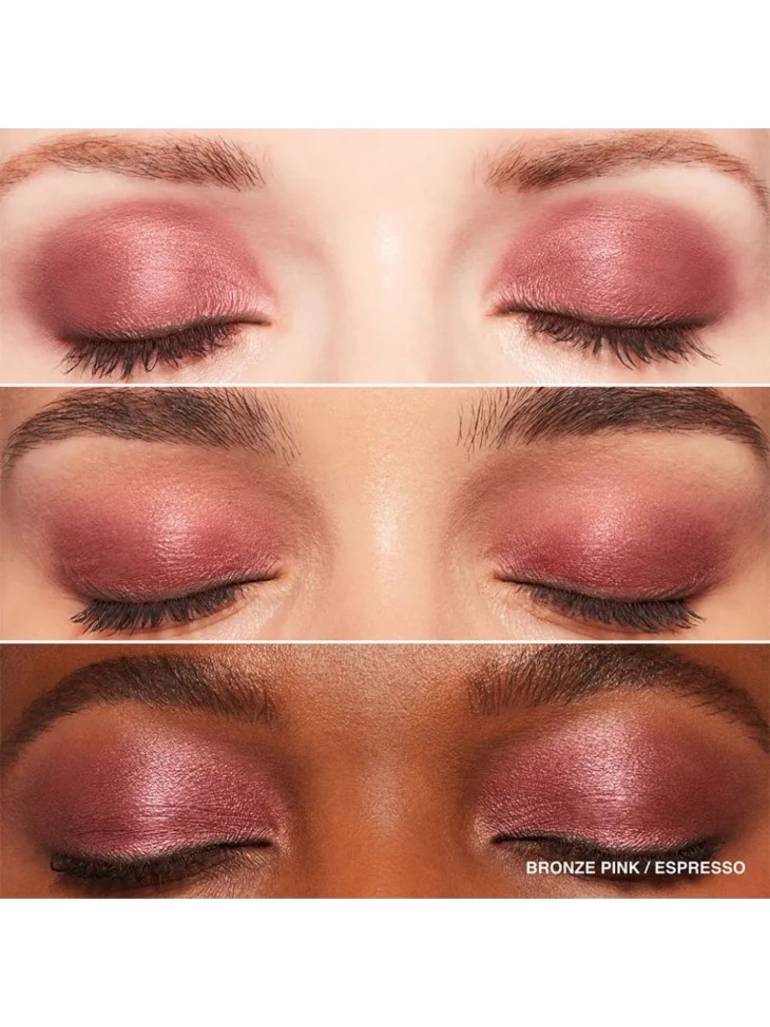 Close-up of eyes with bronze pink and espresso eyeshadow on a white background. Bobbi Brown, Monza Outlet, Monza Fashion, Shein Outlet