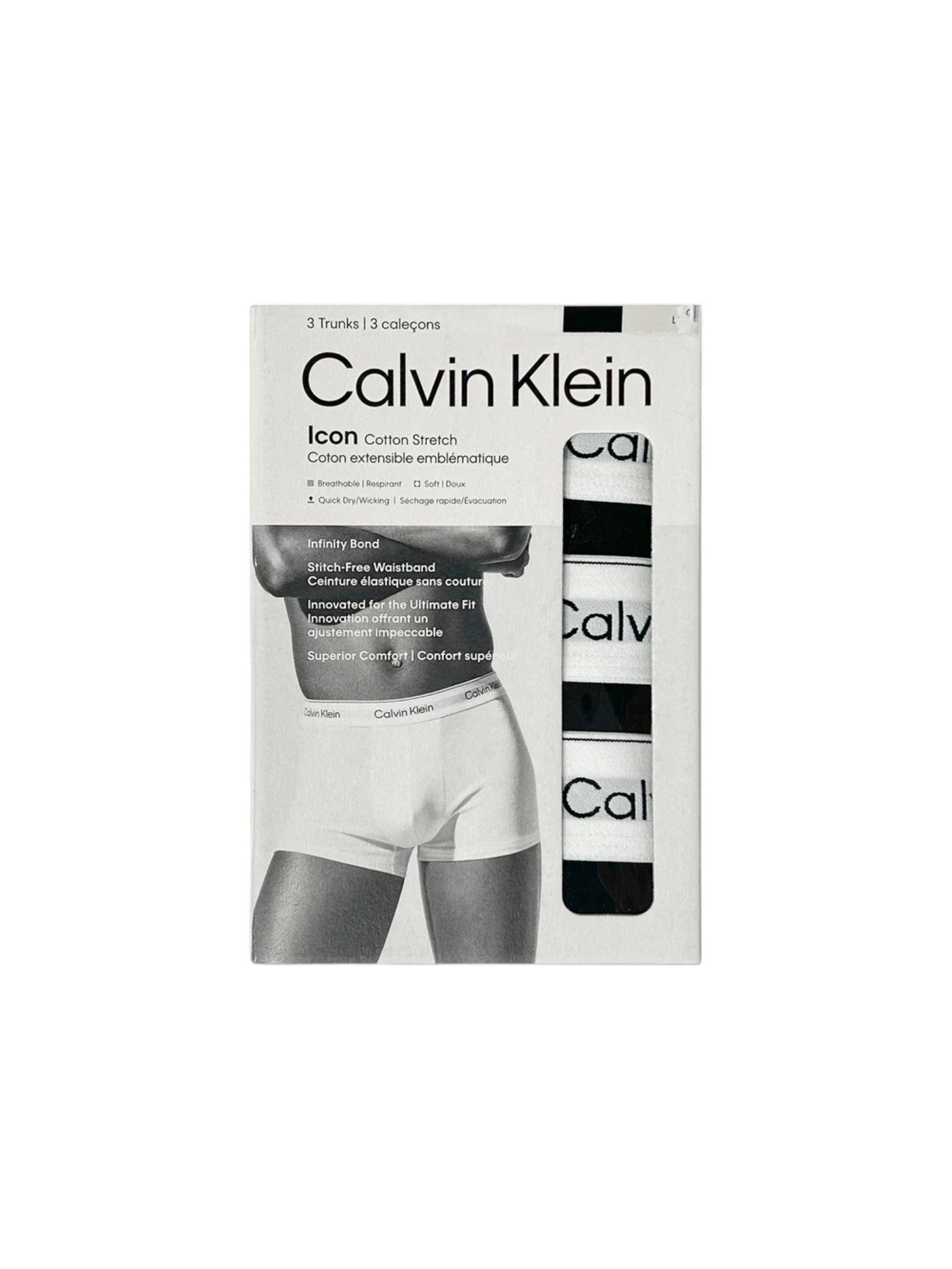 Calvin Klein Men’s Black Cotton Stretch Trunks 3-Pack (White Waistband)