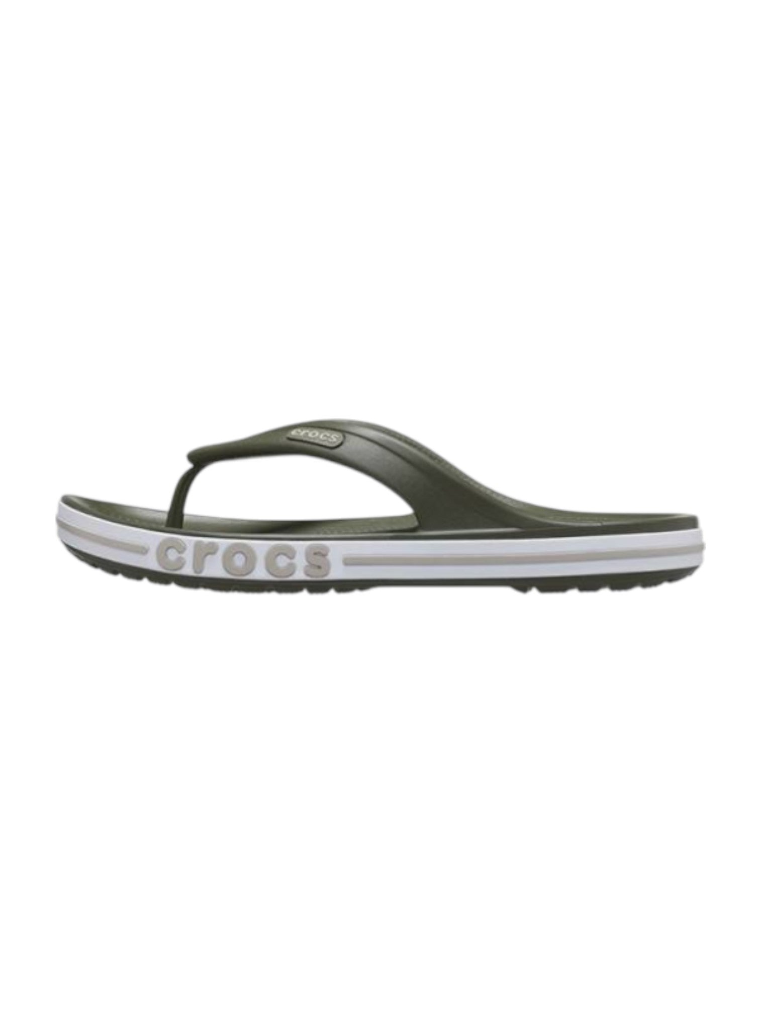 Green and white sandal with 'Crocs' branding on a white background. Crocs, Monza Outlet, Monza Fashion, Shein Outlet 