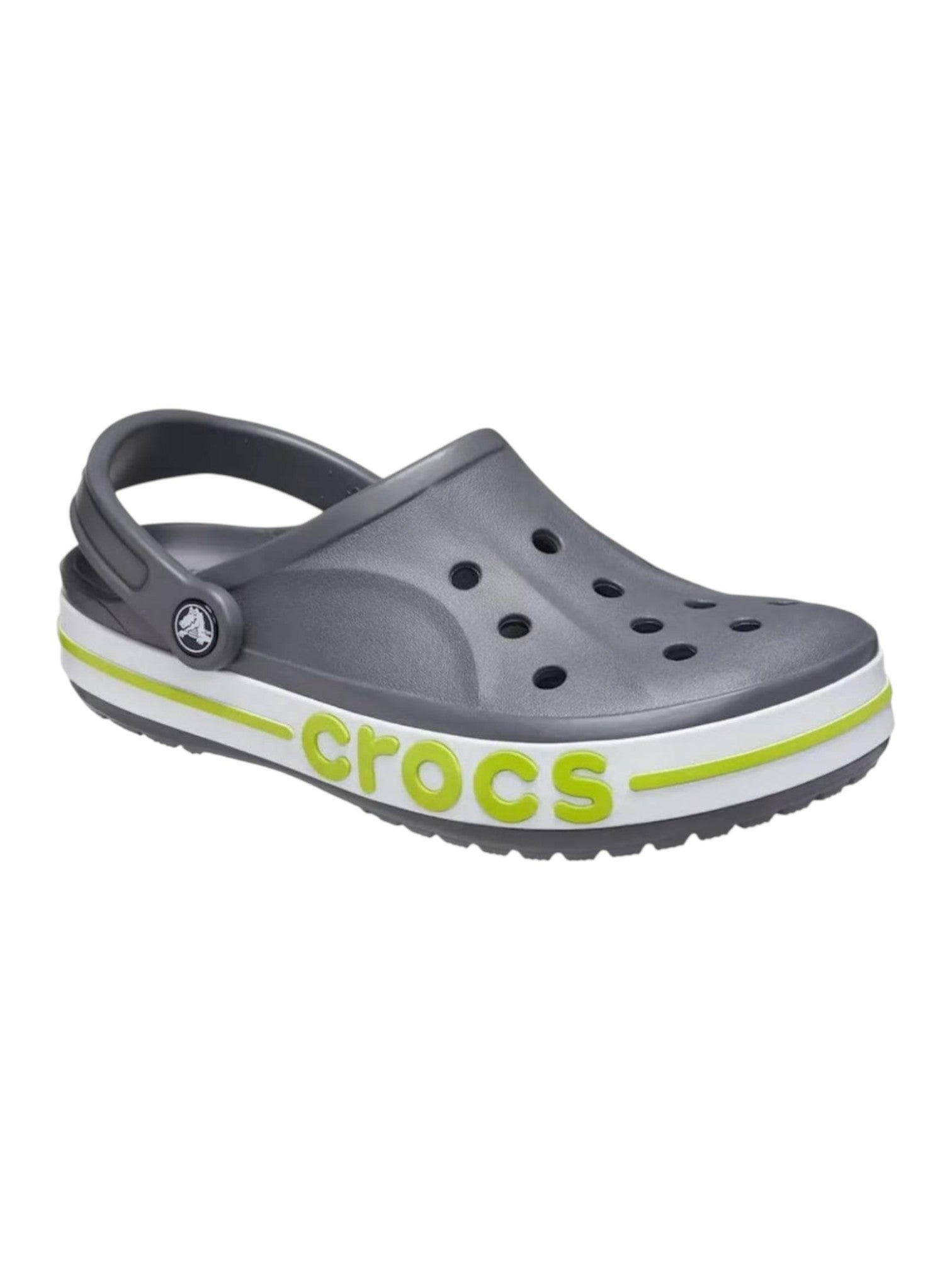 Gray clog with green logo on a white background. Crocs, Monza Outlet, Monza Fashion, Shein Outlet 