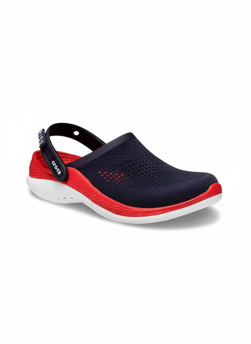 Navy and red clog shoe on a white background. Crocs, Monza Outlet, Monza Fashion, Shein Outlet 