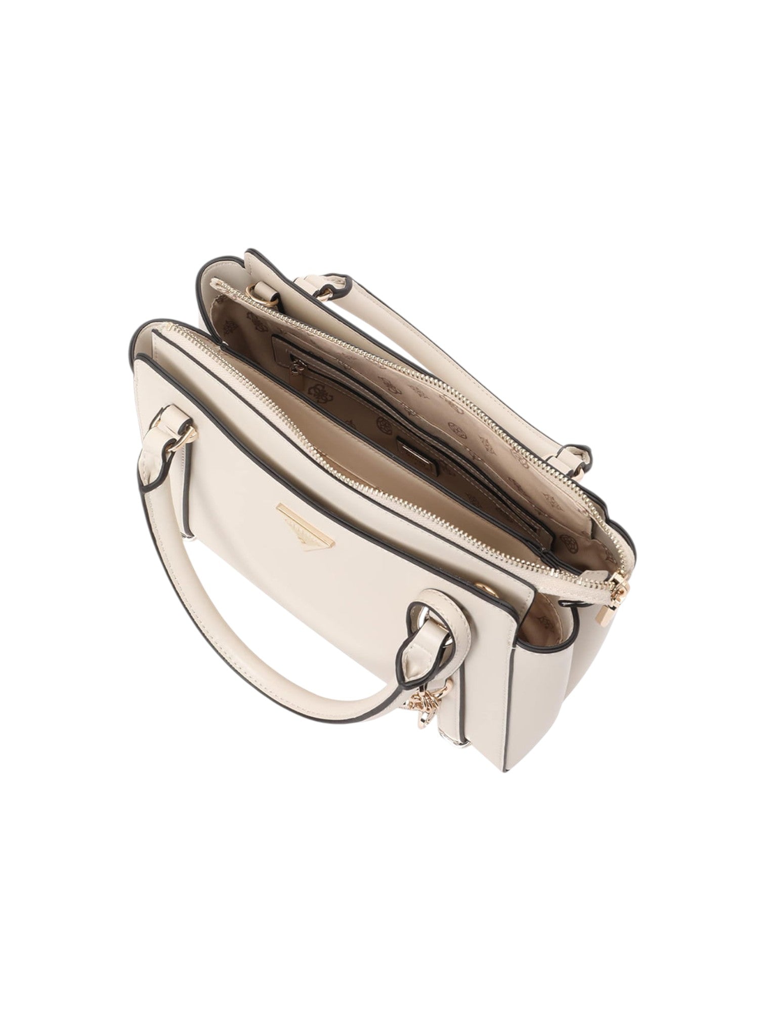 Beige handbag with a heart-shaped clasp on a white background. Guess, Monza Outlet, Monza Fashion, Shein Outlet