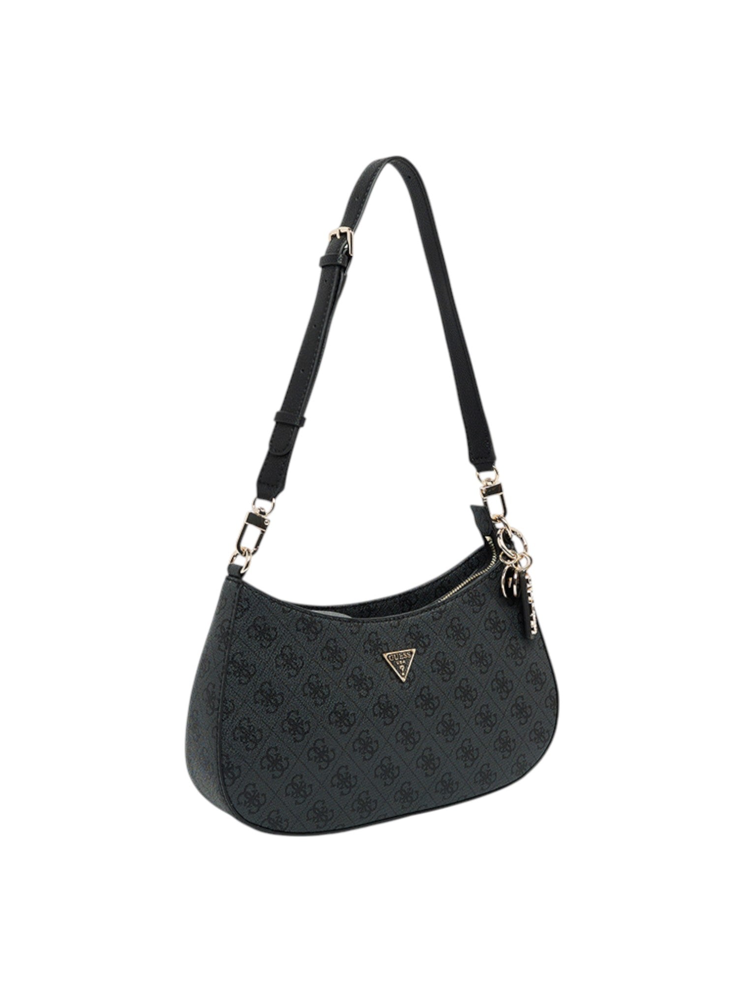 Black handbag with a brand logo on a white background. Guess, Monza Outlet, Monza Fashion, Shein Outlet