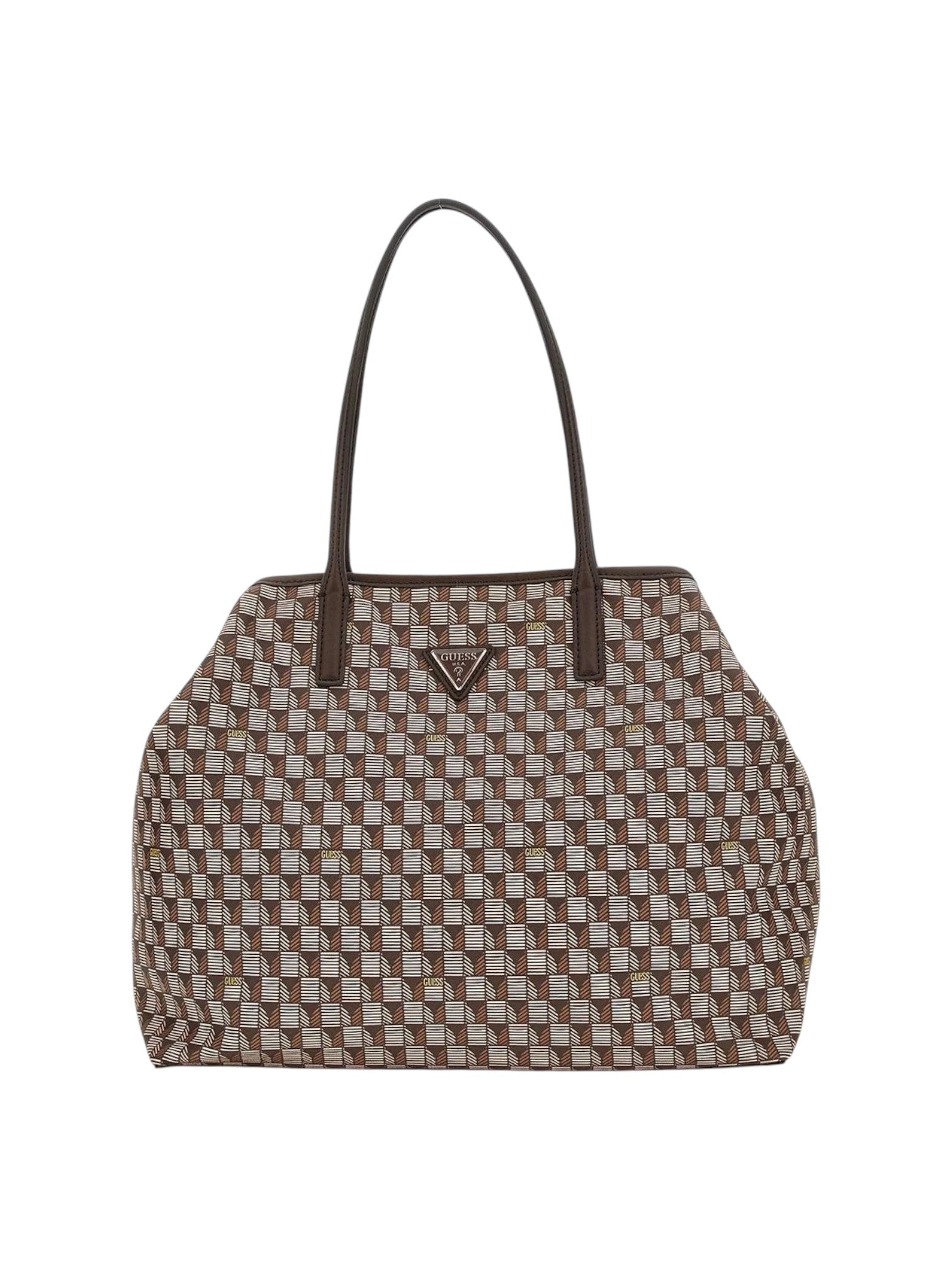 Patterned handbag with a brand logo on a white background. Guess, Monza Outlet, Monza Fashion, Shein Outlet