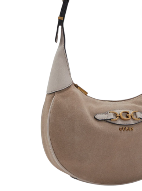 Beige handbag with a visible brand logo on a white background. Guess, Monza Outlet, Monza Fashion, Shein Outlet