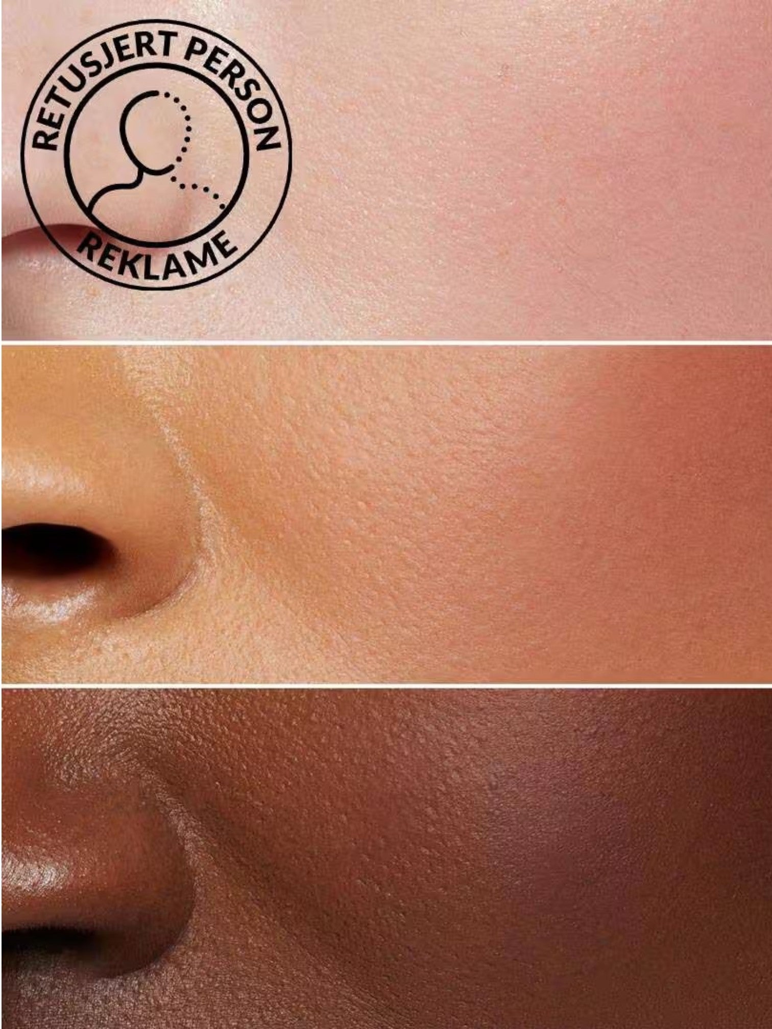 Close-up of skin with a Retusjert Person Reklame stamp, showing different skin tones. Bobbi Brown, Monza Outlet, Monza Fashion, Shein Outlet