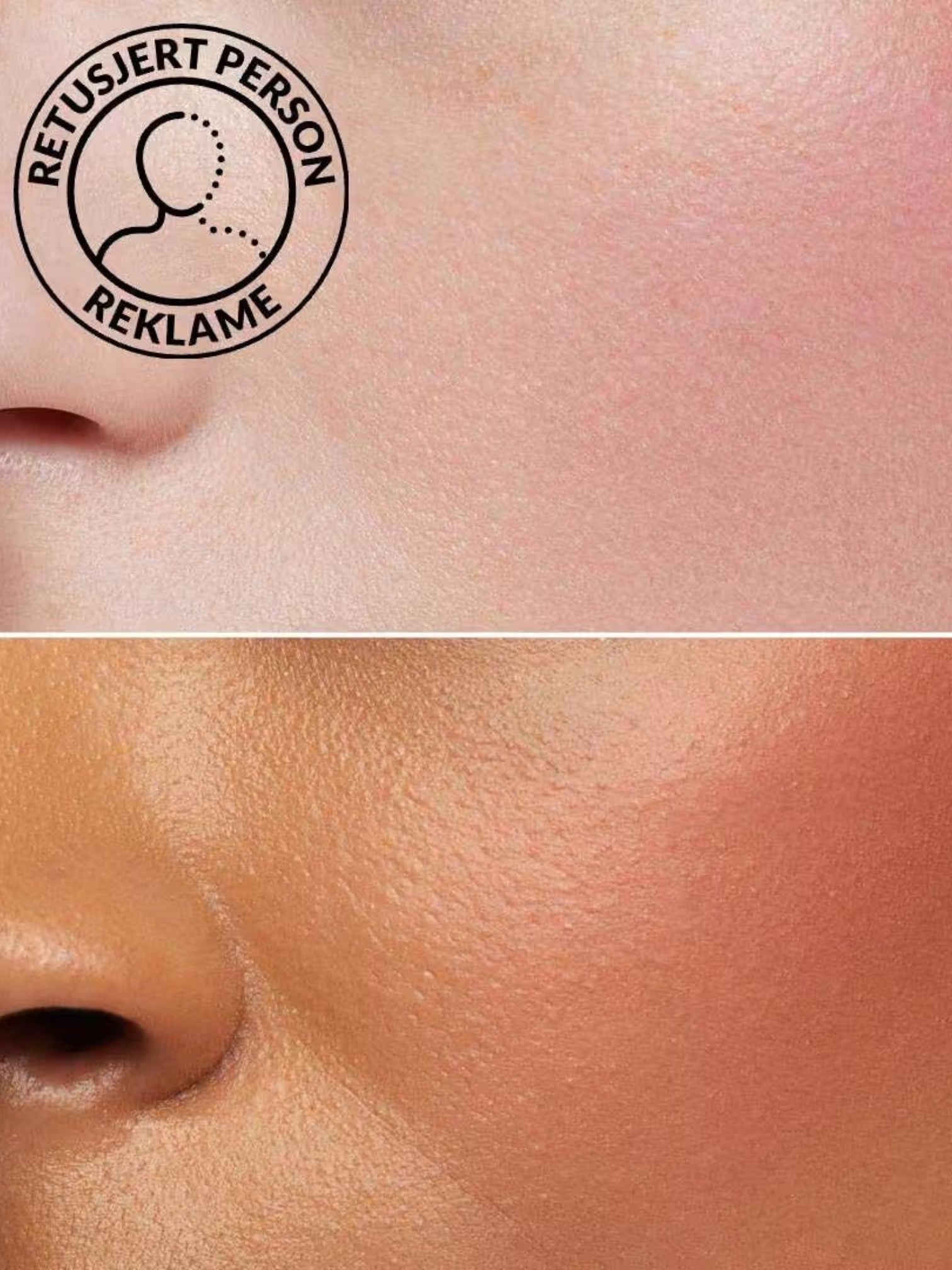 Close-up of two different skin tones with a Retusjert Person Reklame logo. Bobbi Brown, Monza Outlet, Monza Fashion, Shein Outlet