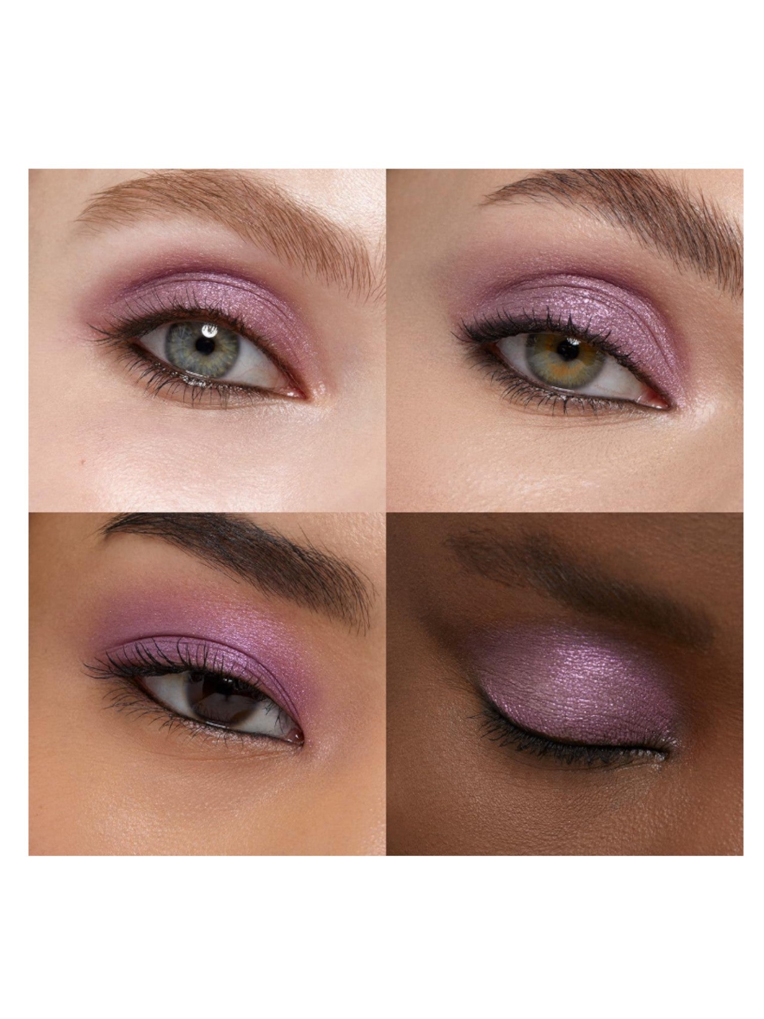 Collage of four eye shots with purple eyeshadow on a white background. Kiko Milano, Monza Outlet, Monza Fashion, Shein Outlet