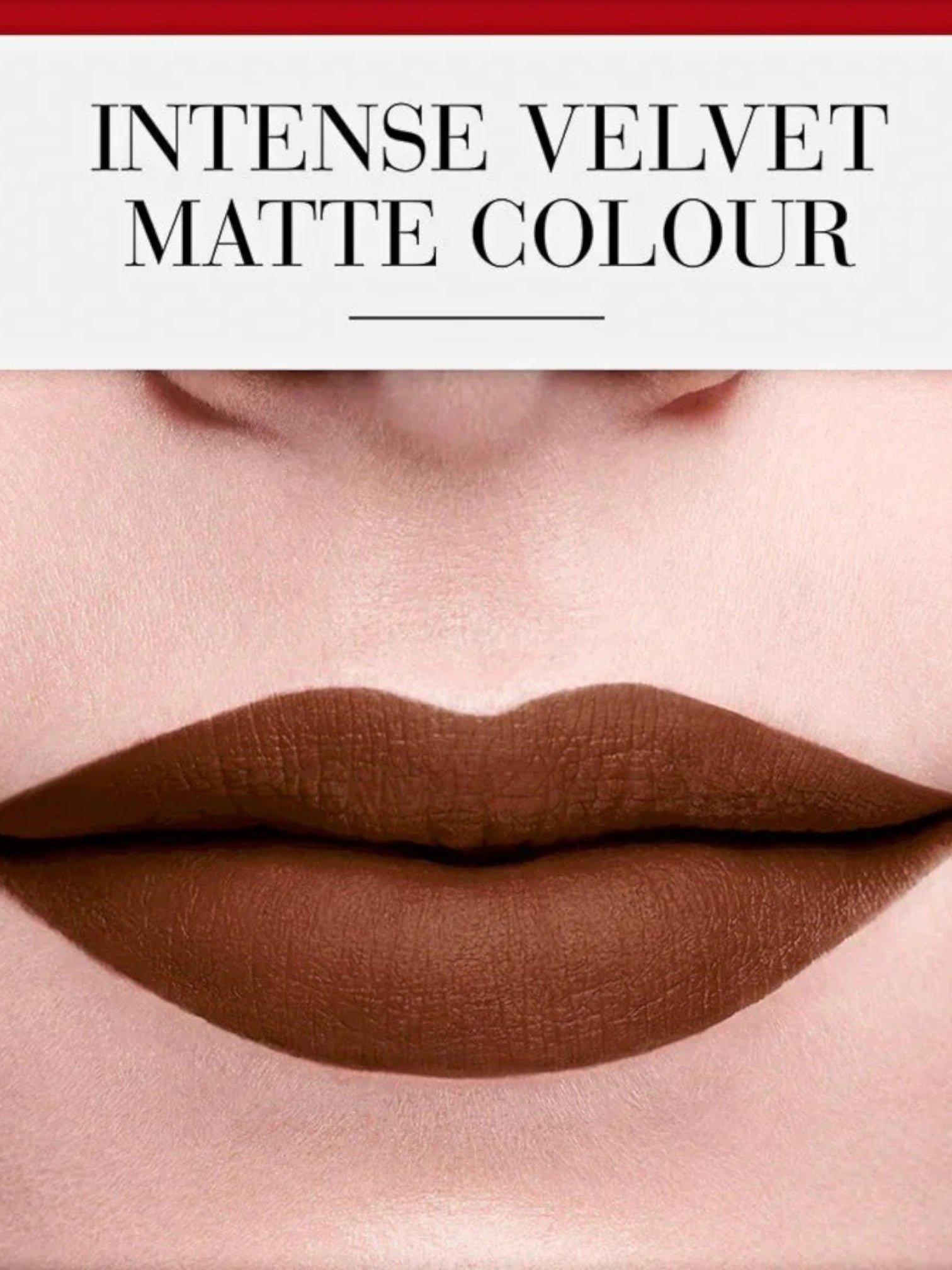 Close-up of lips with a brown lipstick labeled Intense Velvet Matte Colour. Bourjois, Monza Outlet, Monza Fashion, Shein Outlet