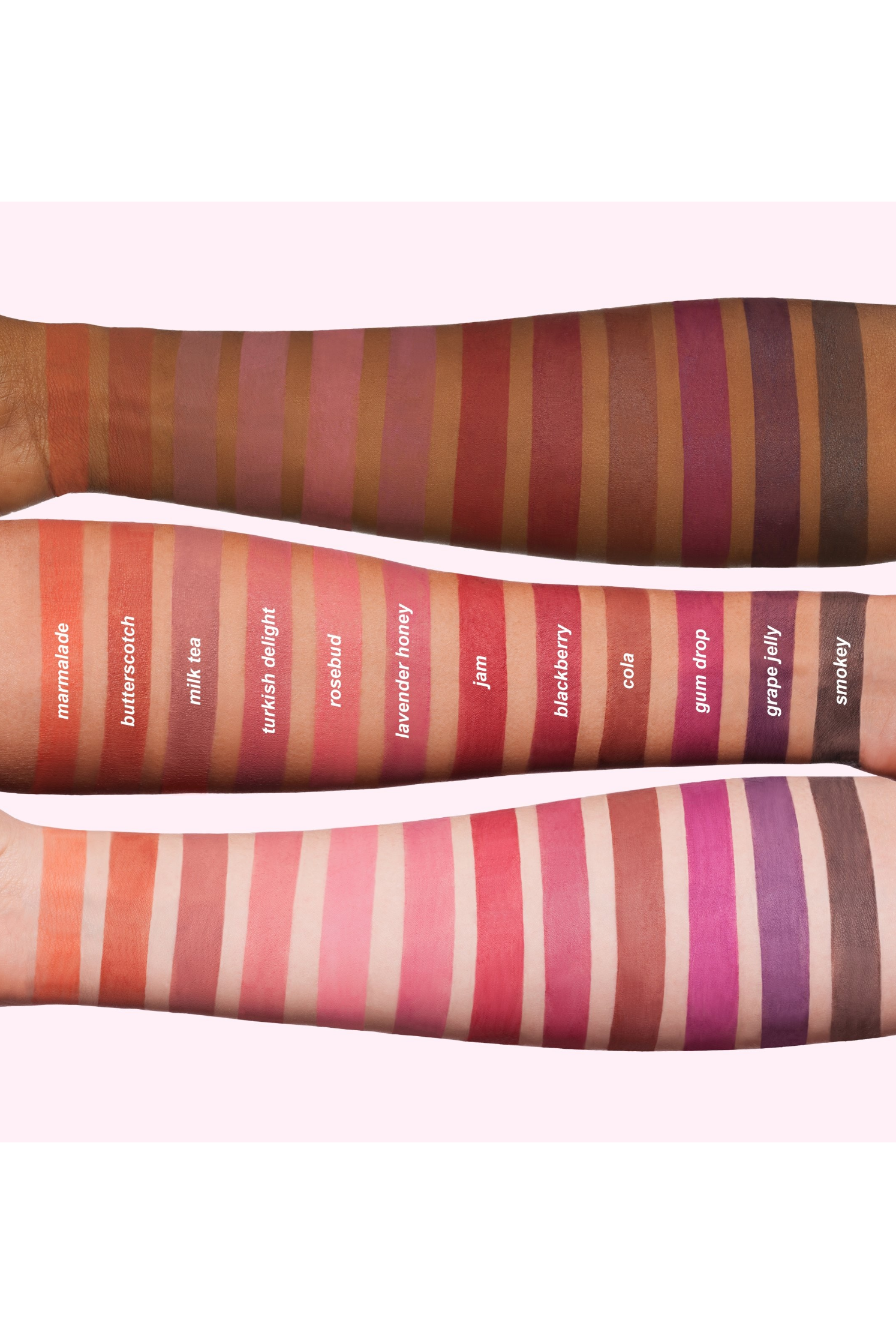 Color swatch of striped tights with labeled color names on a white background Monza fashion outlet, monza outlet, shein outlet, shien outlet cosmetics, makeup, perfume