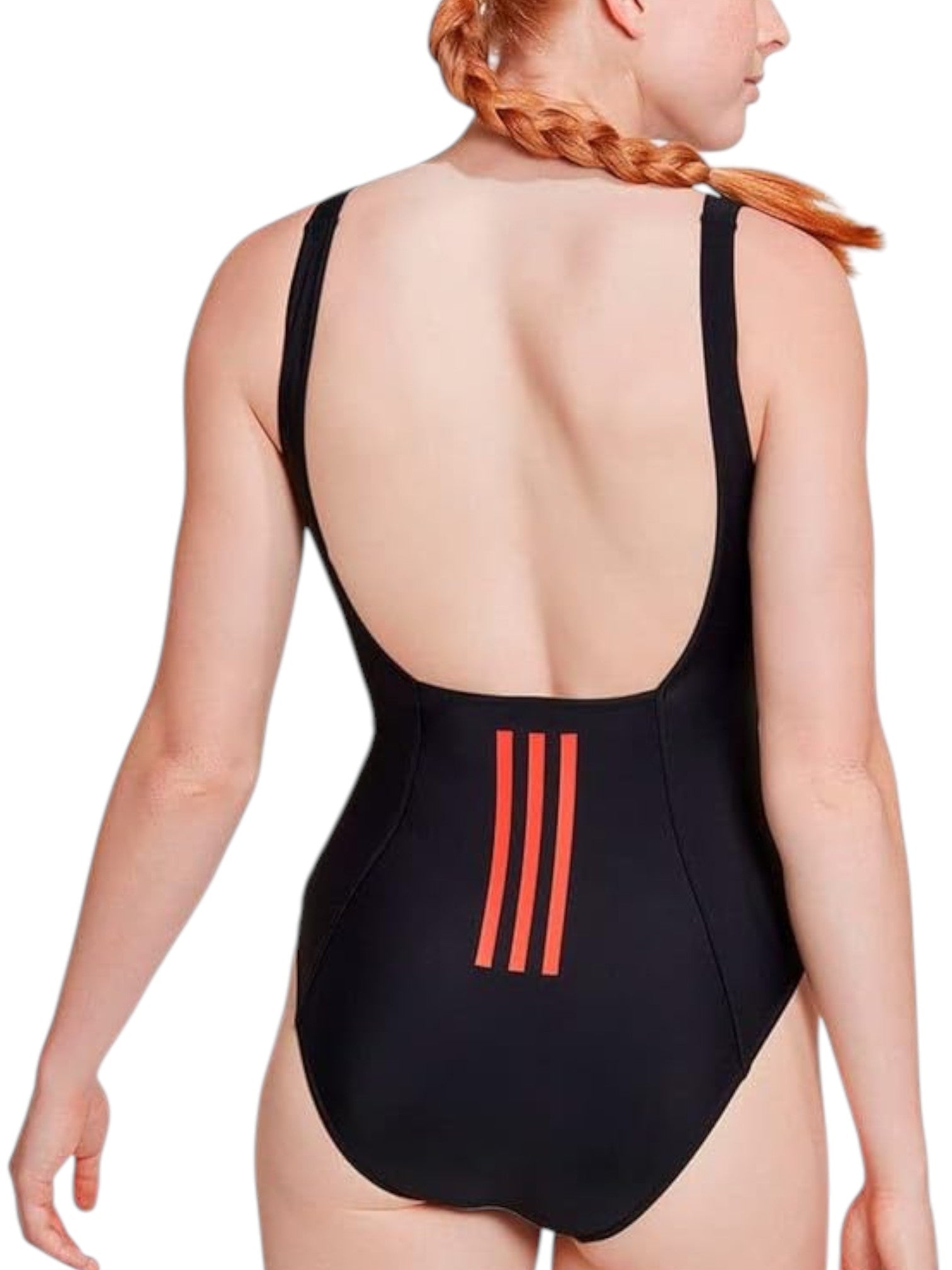 Black swimsuit with red accents on a white background. Adidas, Monza Outlet, Monza Fashion, Shein Outlet
