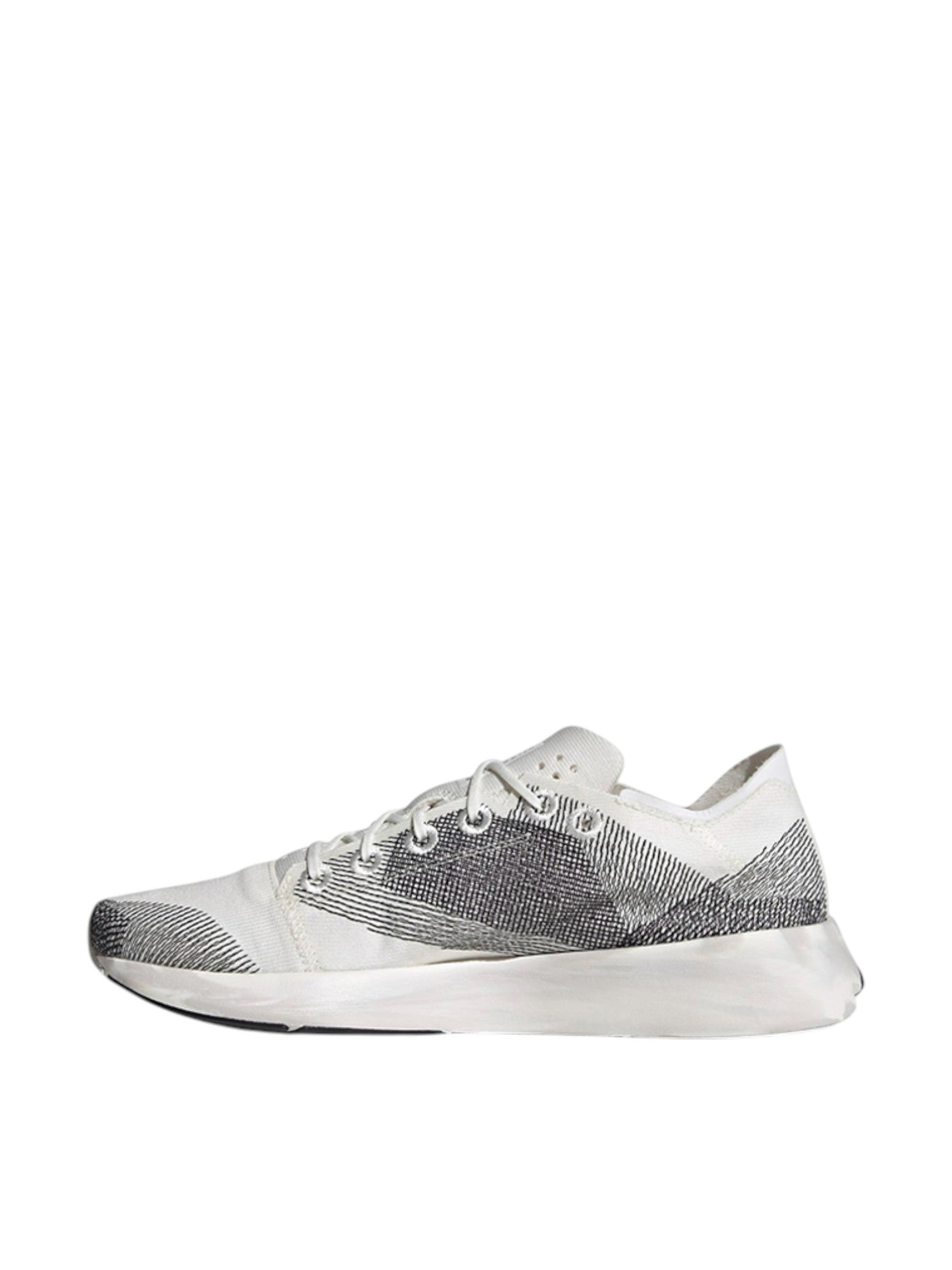 White sneaker with gray pattern on a white background. Adidas, Monza Outlet, Monza Fashion, Shein Outlet