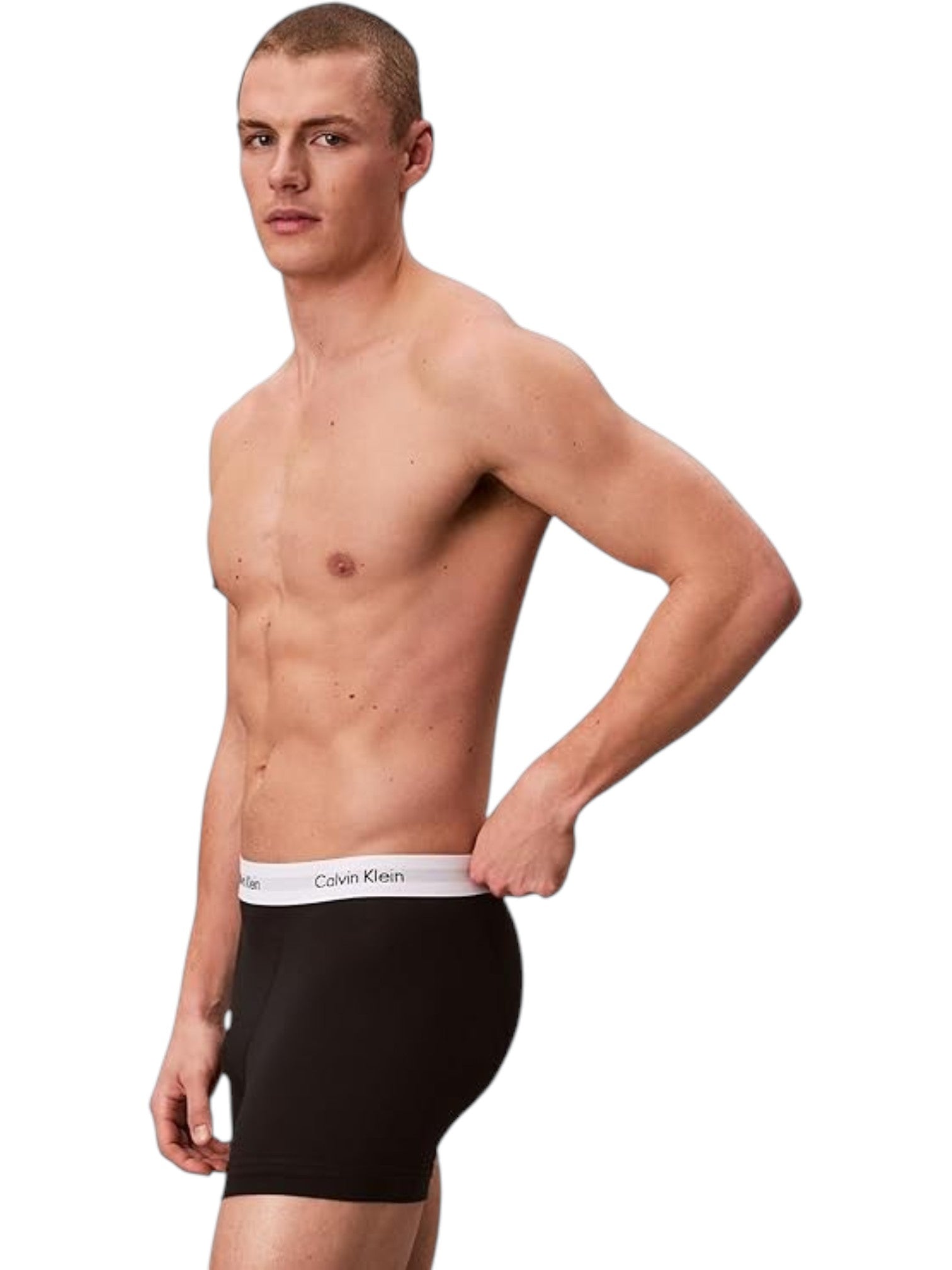 Man wearing black Calvin Klein underwear on a white background. Calvin Klein, Monza Outlet, Monza Fashion, Shein Outlet