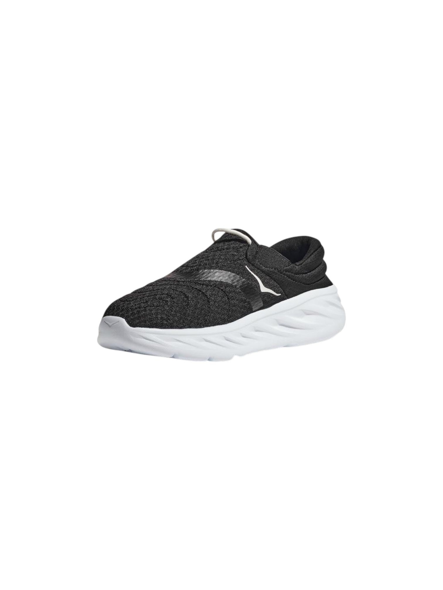 Black athletic shoe with white sole on a white background. Hoka, Monza Outlet, Monza Fashion, Shein Outlet