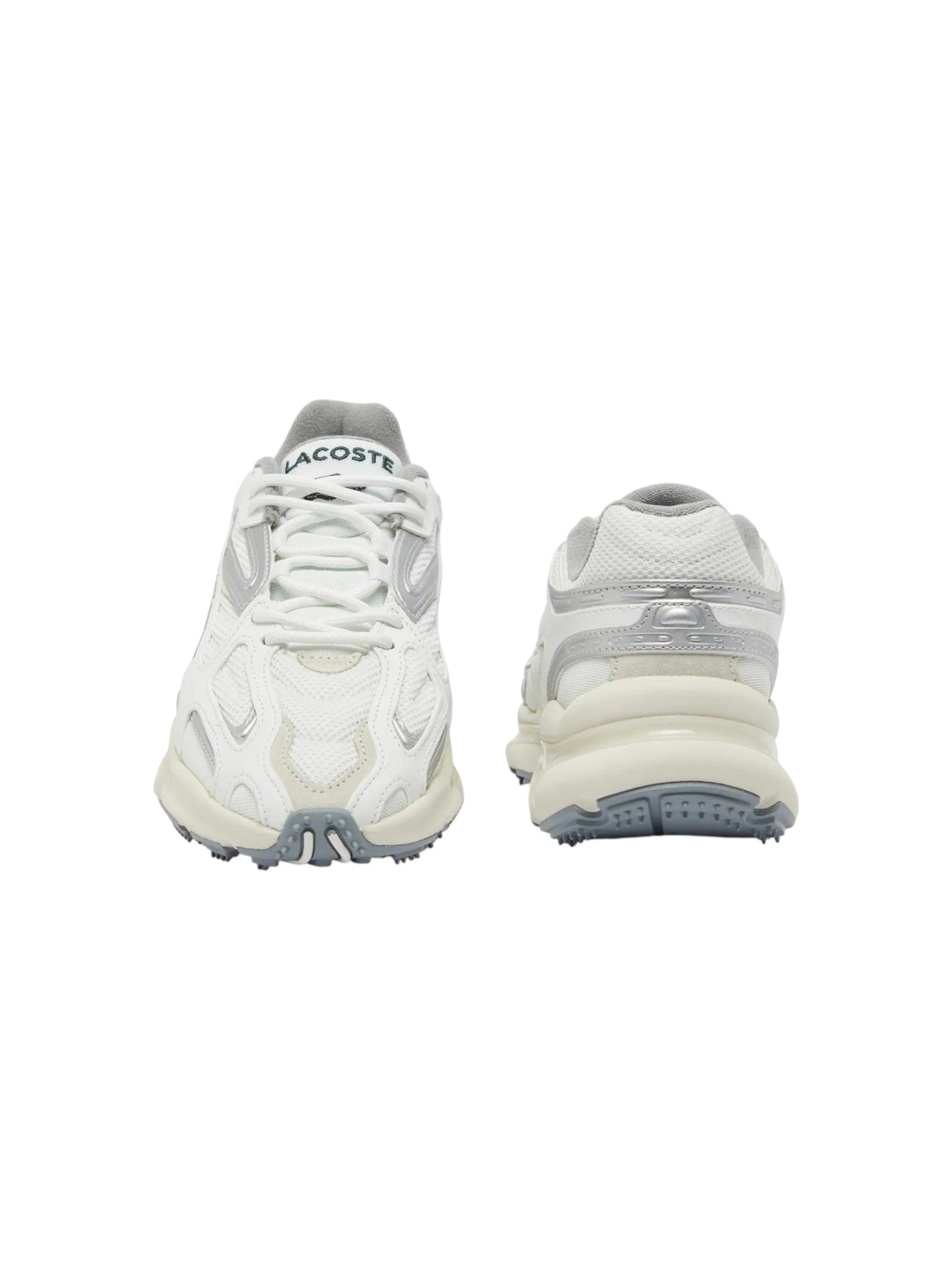 White and gray Lacoste sneakers on a white background. Lacoste, Monza Outlet, Monza Fashion, Shein Outlet