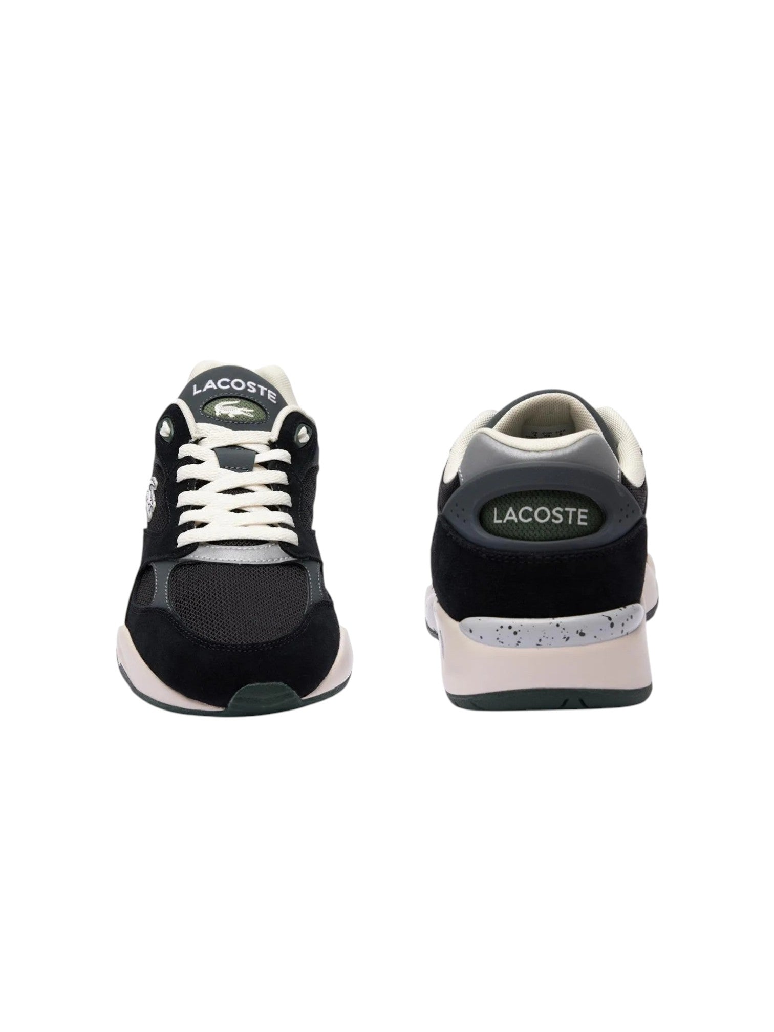 Black and white Lacoste sneakers on a white background. Lacoste, Monza Outlet, Monza Fashion, Shein Outlet
