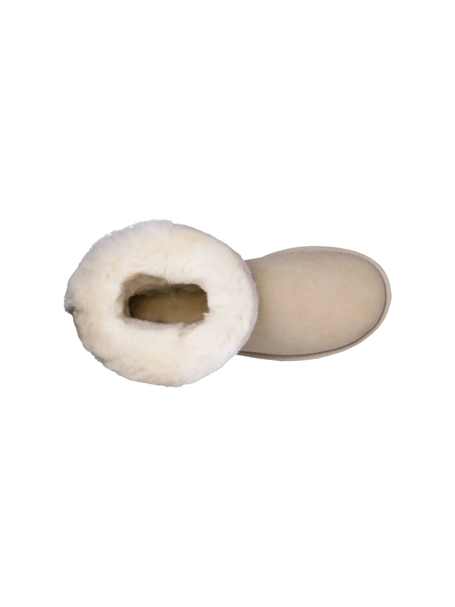 Pair of beige slippers with white fur lining on a white background. UGG, Monza Outlet, Monza Fashion, Shein Outlet