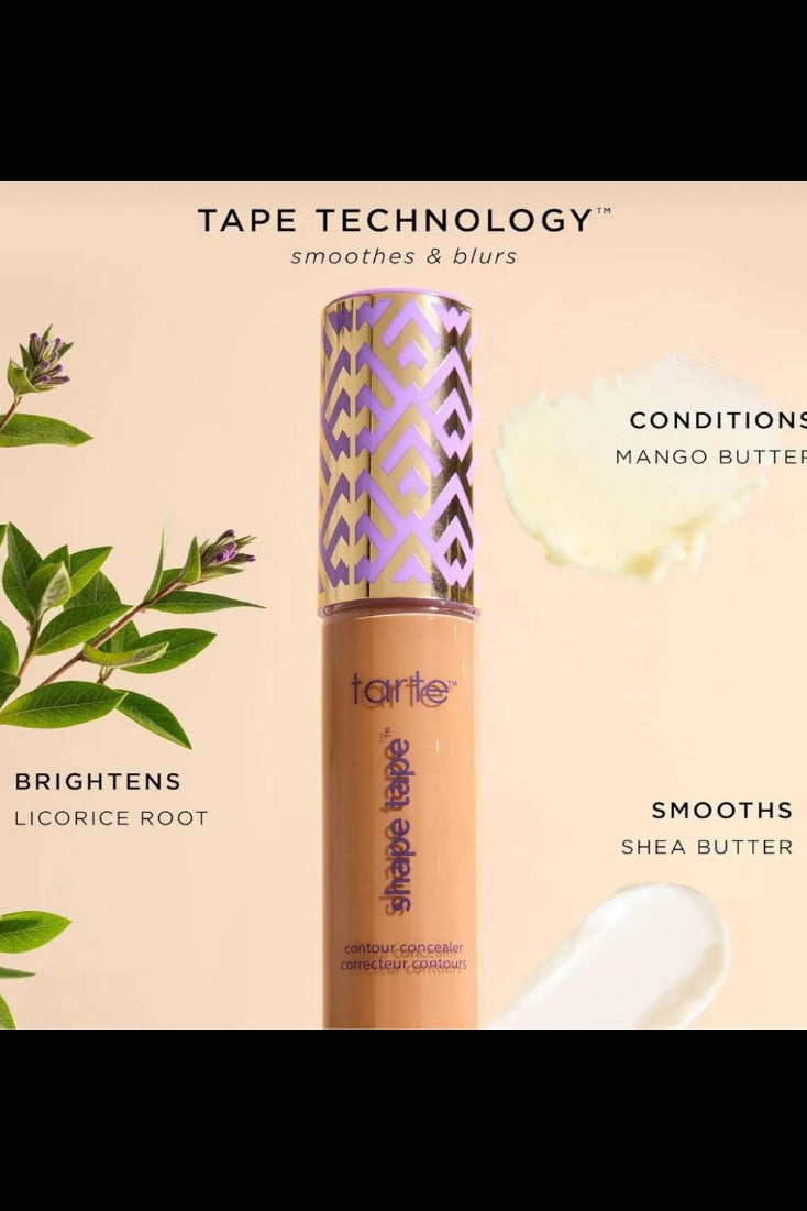 Tarte Shape Tape contour concealer with packaging and ingredients listed on a beige background Monza Outlet
