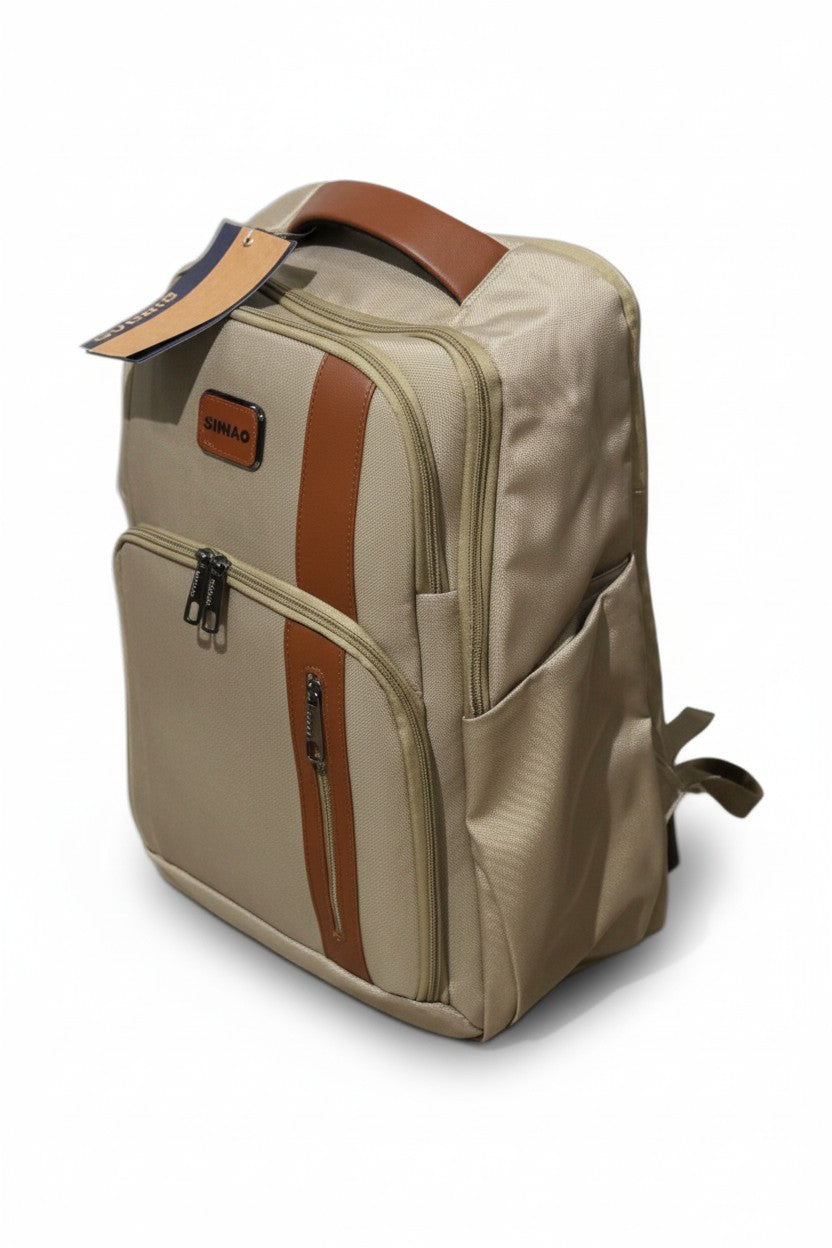 Beige backpack with brown accents on a white background. Monza Outlet, Monza Fashion, Shein Outlet