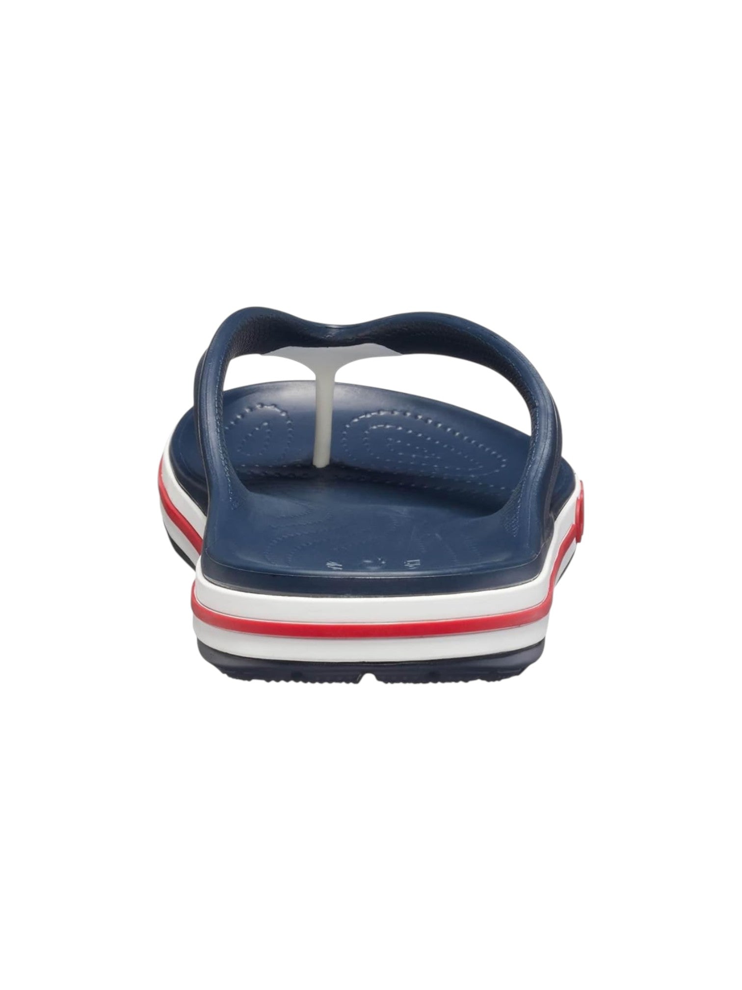 Navy sandal with red and white stripes on a white background.  Crocs, Monza Outlet, Monza Fashion, Shein Outlet 
