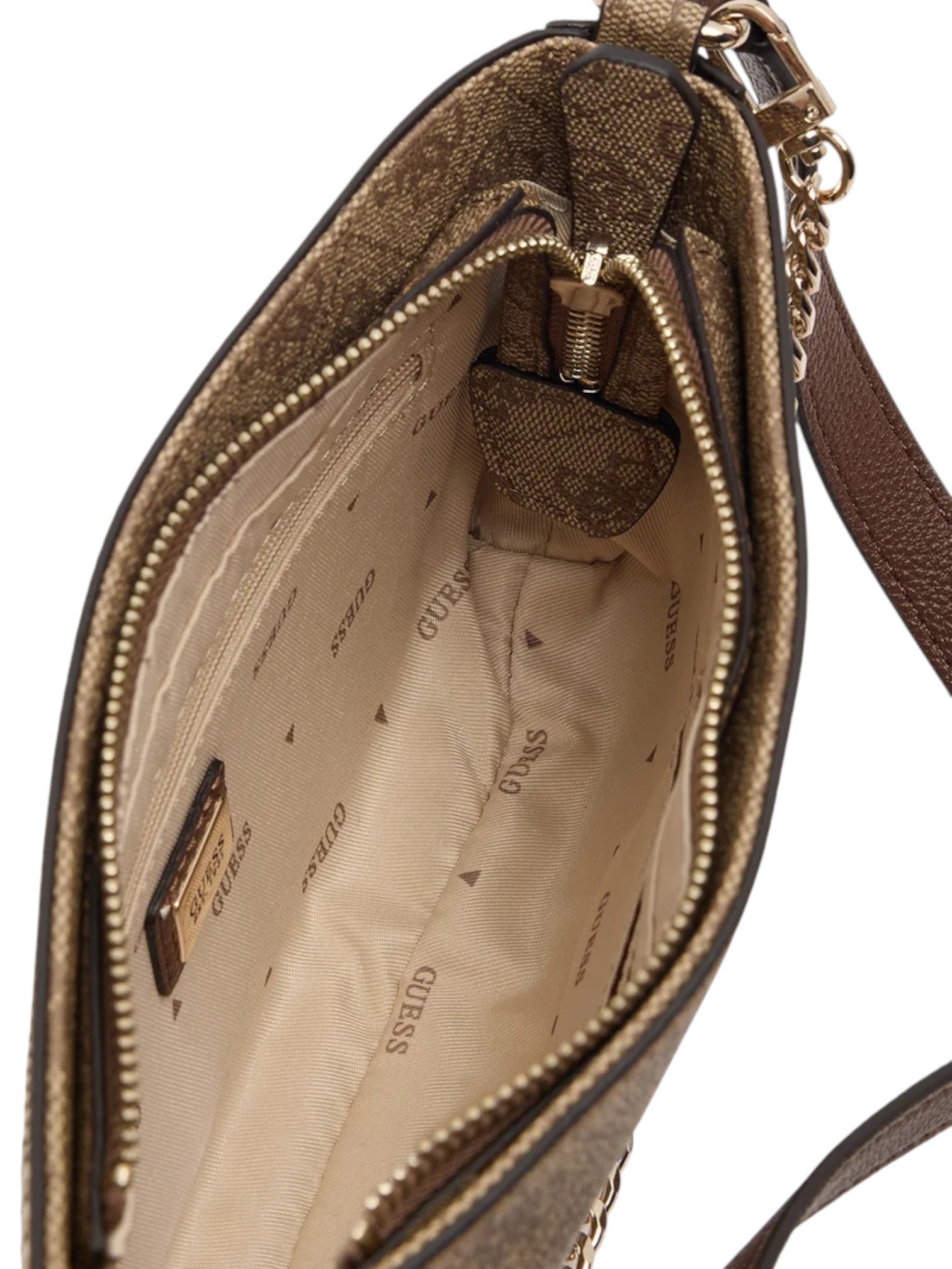 Brown handbag with visible brand logo on a white background. Guess, Monza Outlet, Monza Fashion, Shein Outlet