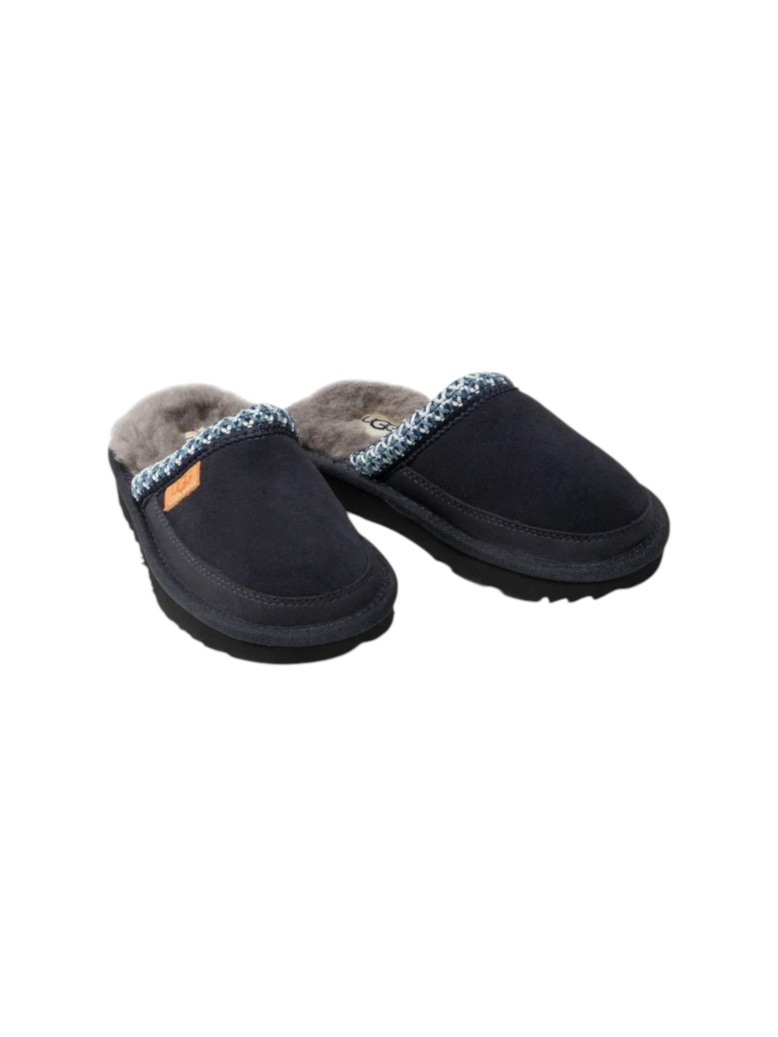 Pair of black slippers with fur-lined tops on a white background. UGG, Monza Outlet, Monza Fashion, Shein Outlet
