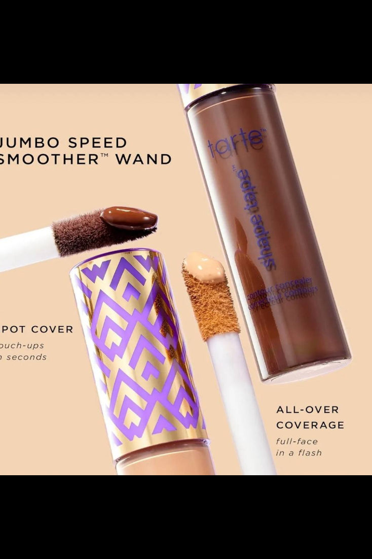 Tarte cosmetic products with applicators on a beige background Monza Outlet