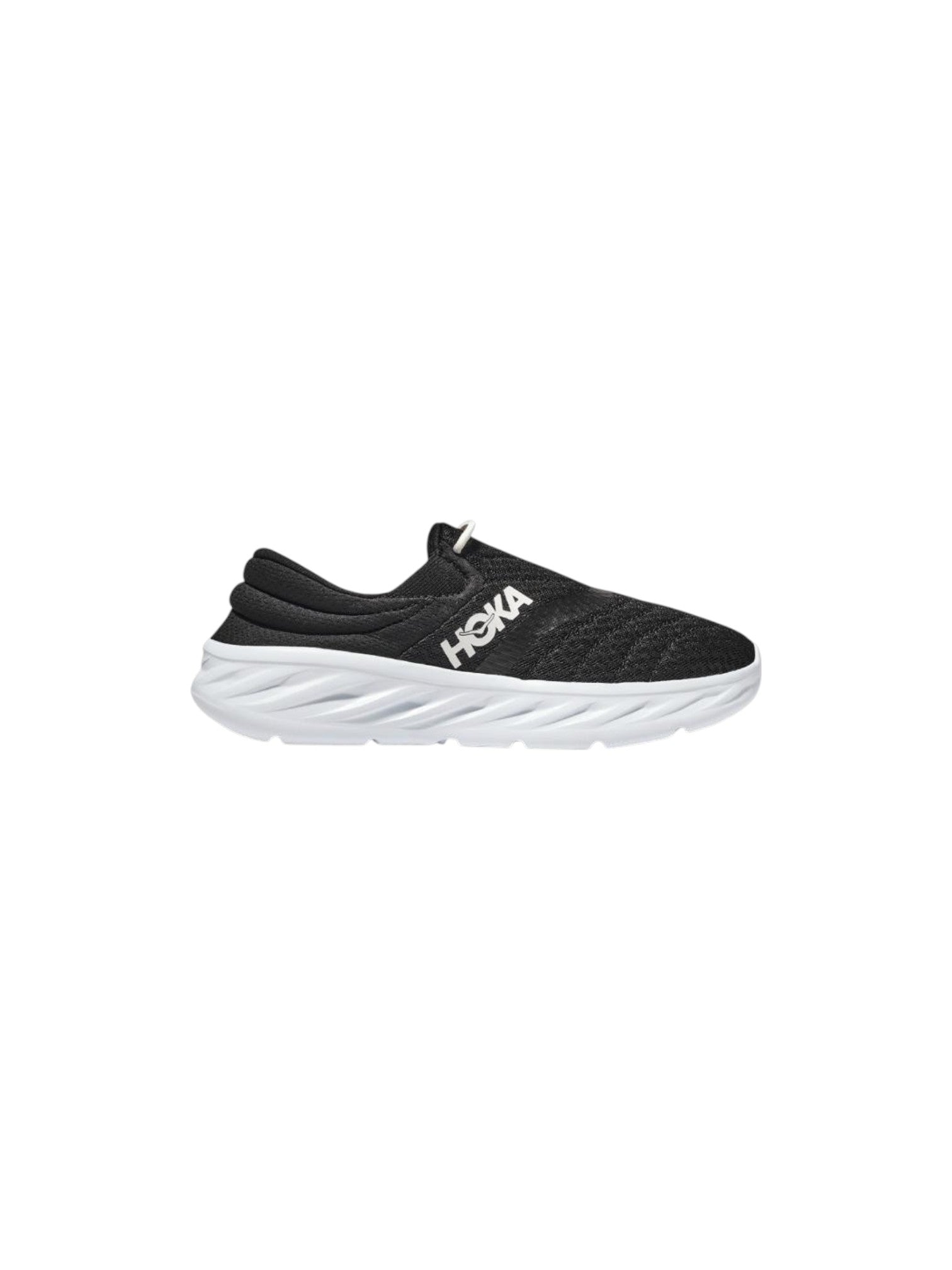 Black running shoe with white sole on a white background. Hoka, Monza Outlet, Monza Fashion, Shein Outlet