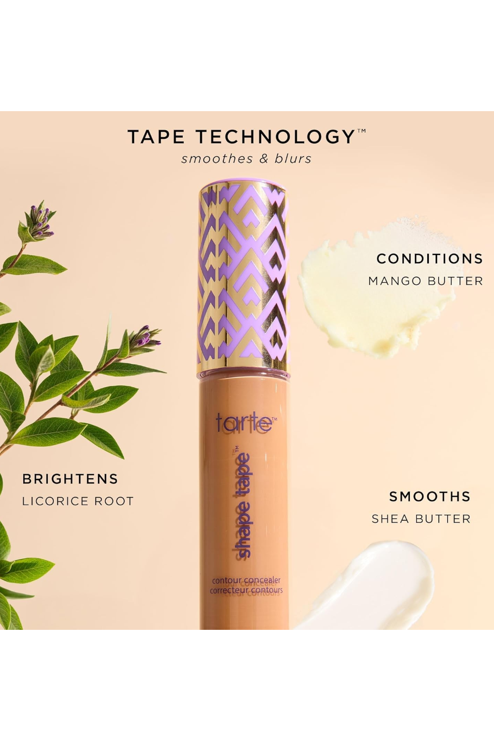 Tarte Shape Tape contour concealer with tape technology description on a beige background Monza Outlet