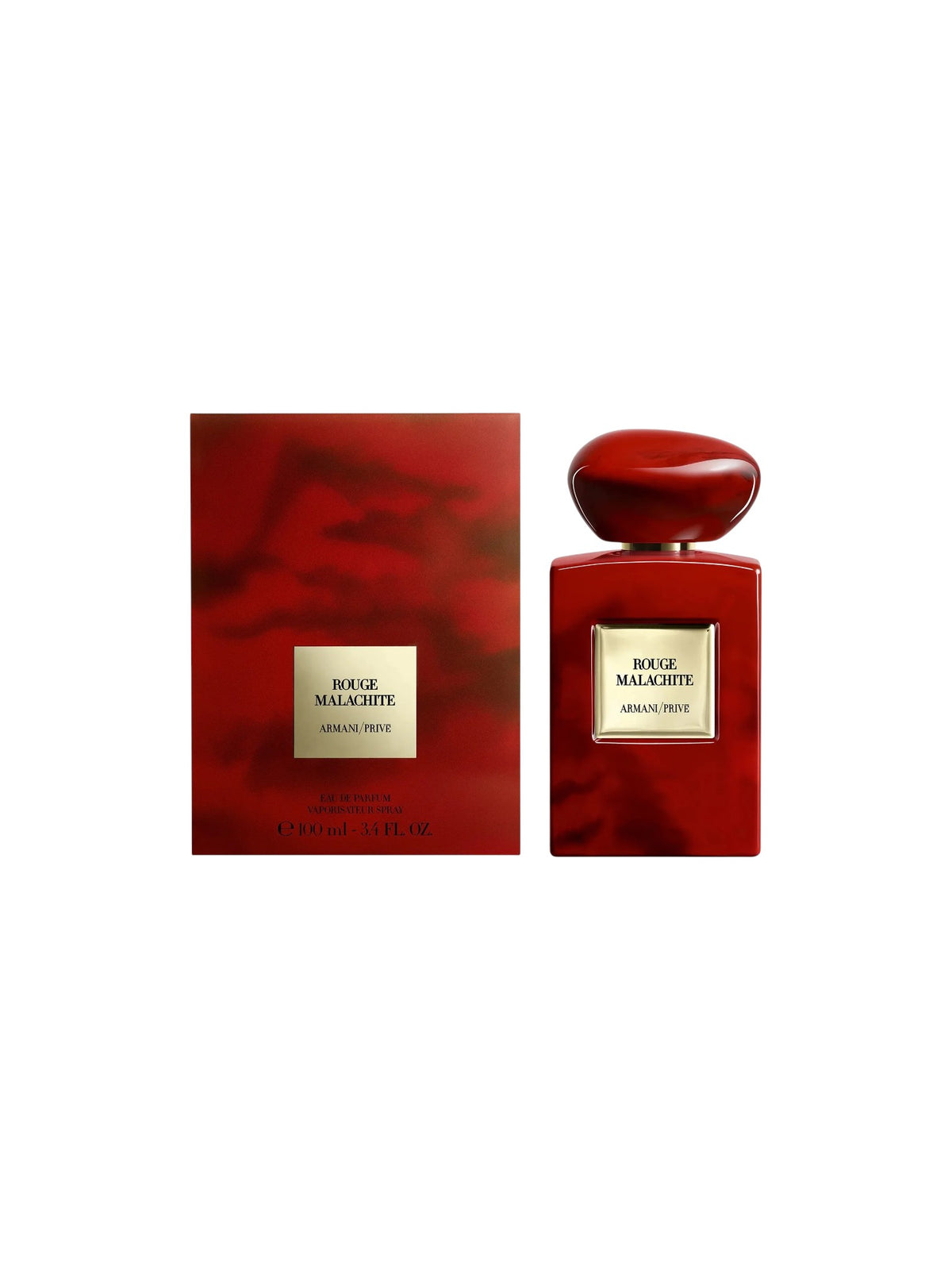 A bottle of Hugoilarde Arpège dOr Eau de Parfum next to its red packaging box, both featuring a glossy deep red finish and a gold square label with black text. Armani, Monza Outlet, Monza Fashion, Shein Outlet