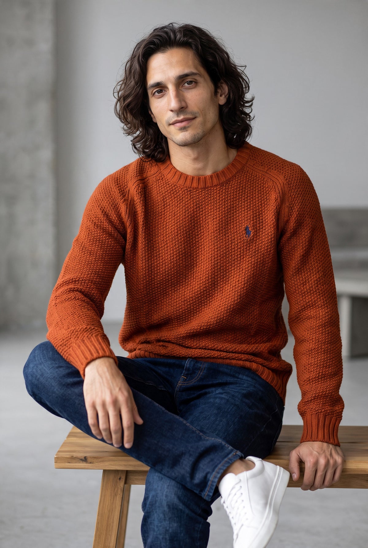 Polo Ralph Lauren Men's Orange Cotton Crewneck Sweater