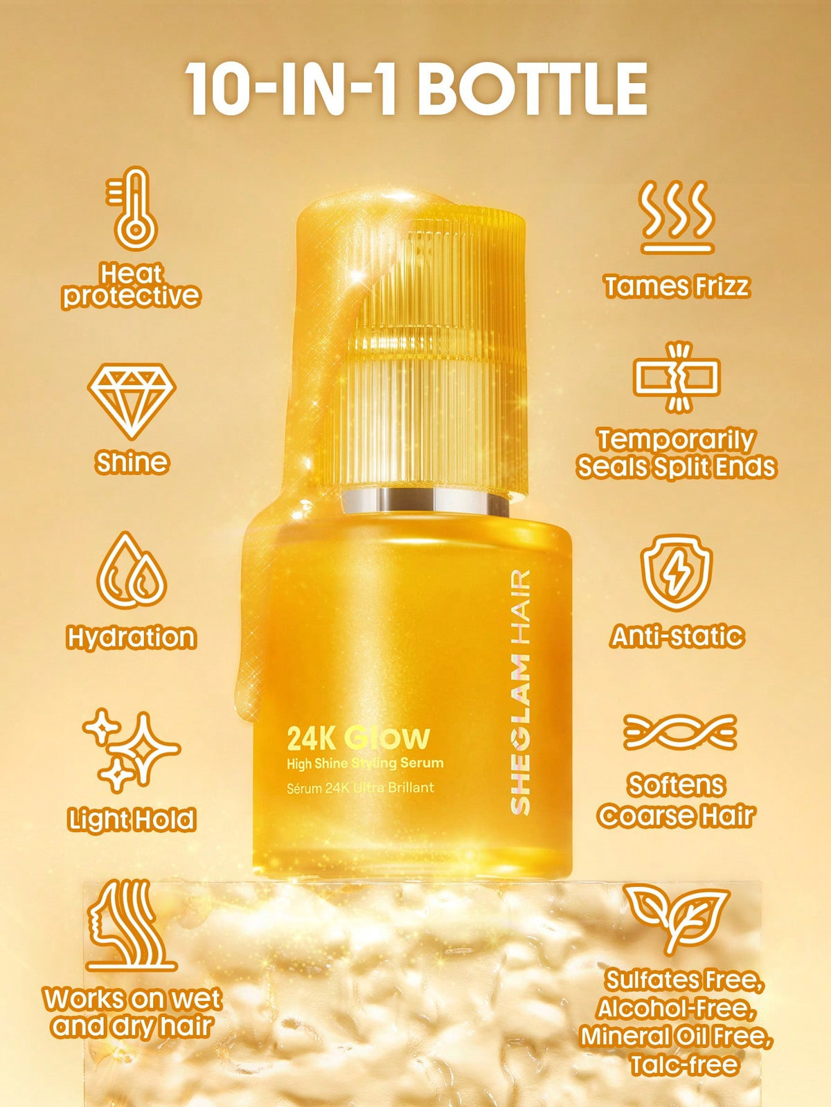 Sheglam 24K Glow High Shine Styling Serum- 50 ml