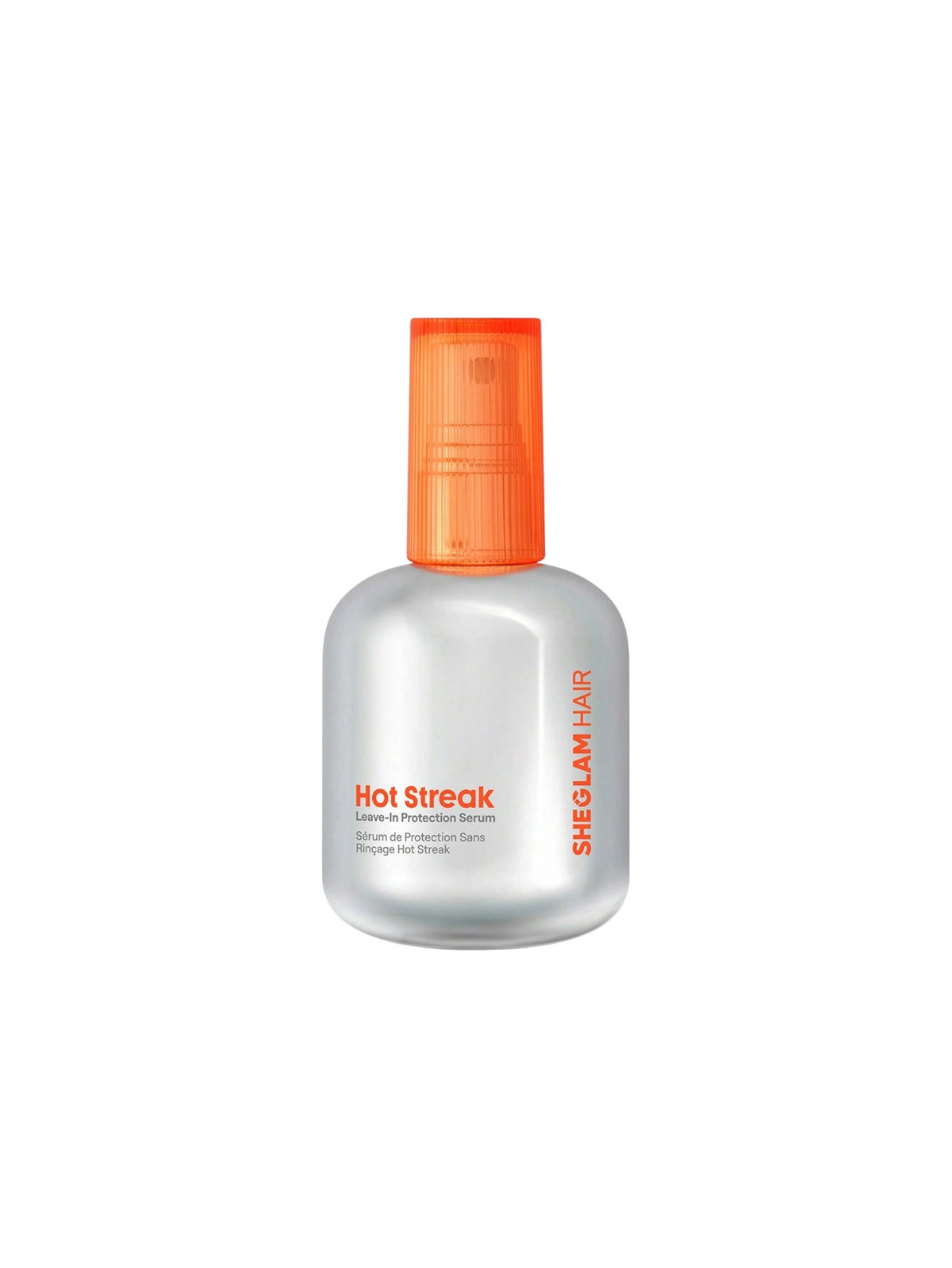Sheglam Hair Hot Streak Heatless Hair Spray in a frosted glass bottle with an orange cap, on a white background. Sheglam, Monza Outlet, Monza Fashion, Shein Outlet
