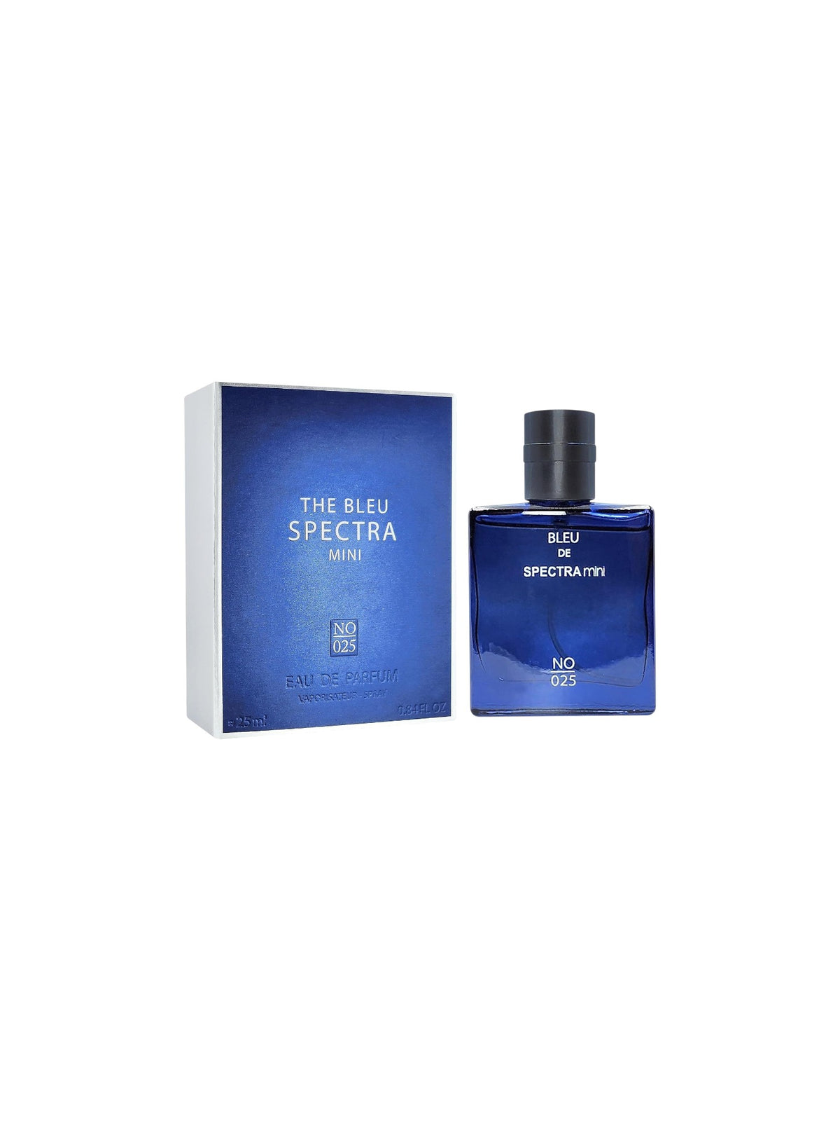 The Bleu Spectra No. 05 Eau de Toilette bottle and its packaging box, both in shades of blue, set against a plain white background. Spectra Mini, Monza Outlet, Monza Fashion, Shein Outlet