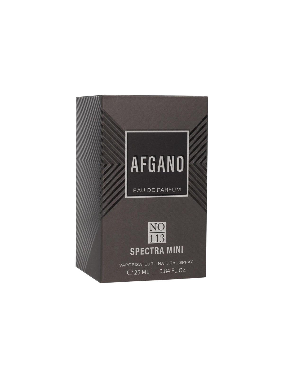 A dark brown rectangular box of AFGANO No. 113 Spectra Mini Eau de Parfum, shown on a plain white background. Spectra Mini, Monza Outlet, Monza Fashion, Shein Outlet