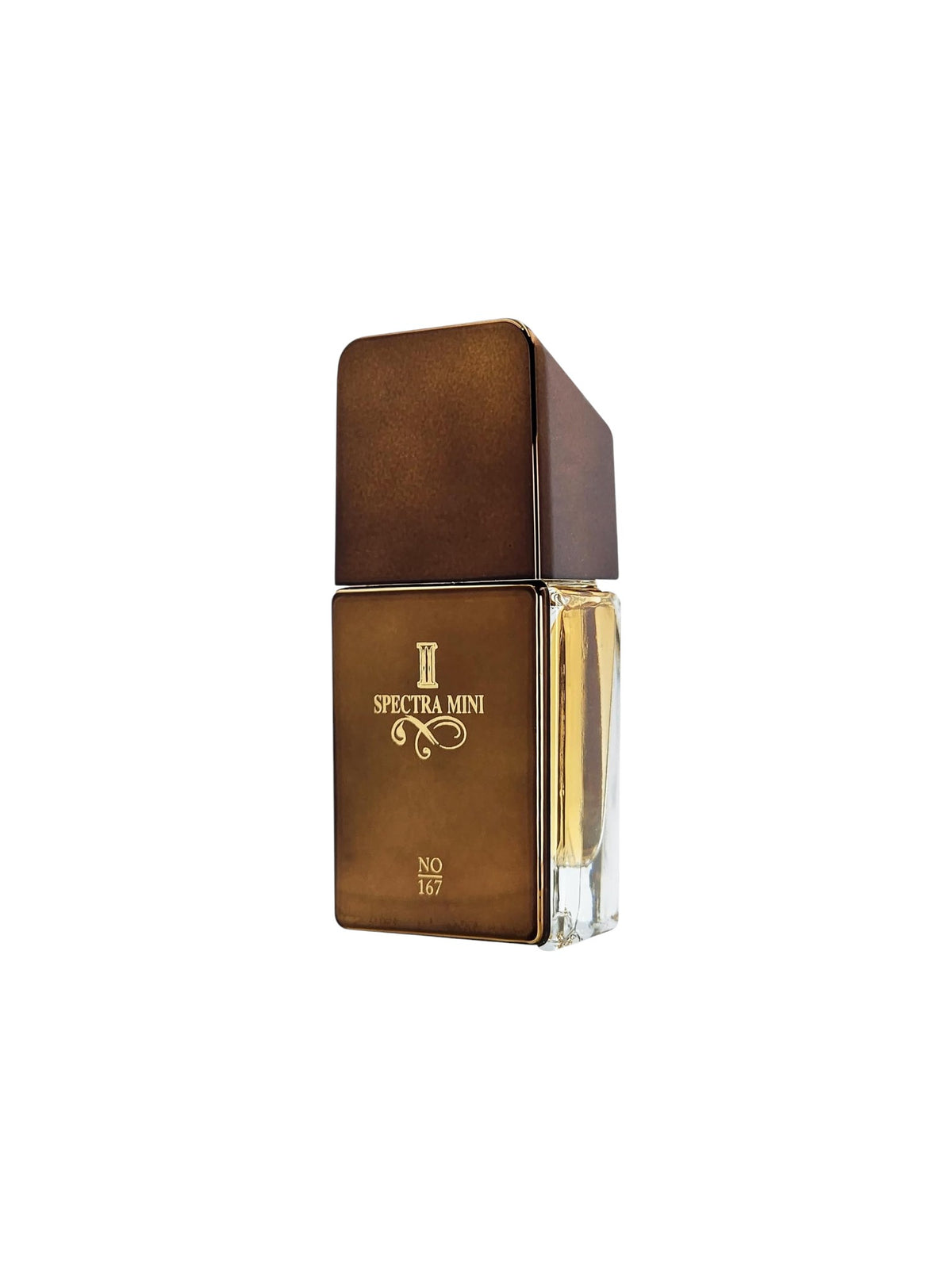 Spectra Mini No. 11 perfume bottle with a metallic bronze-brown cap and front panel, featuring gold lettering, set against a plain white background. Spectra Mini, Monza Outlet, Monza Fashion, Shein Outlet