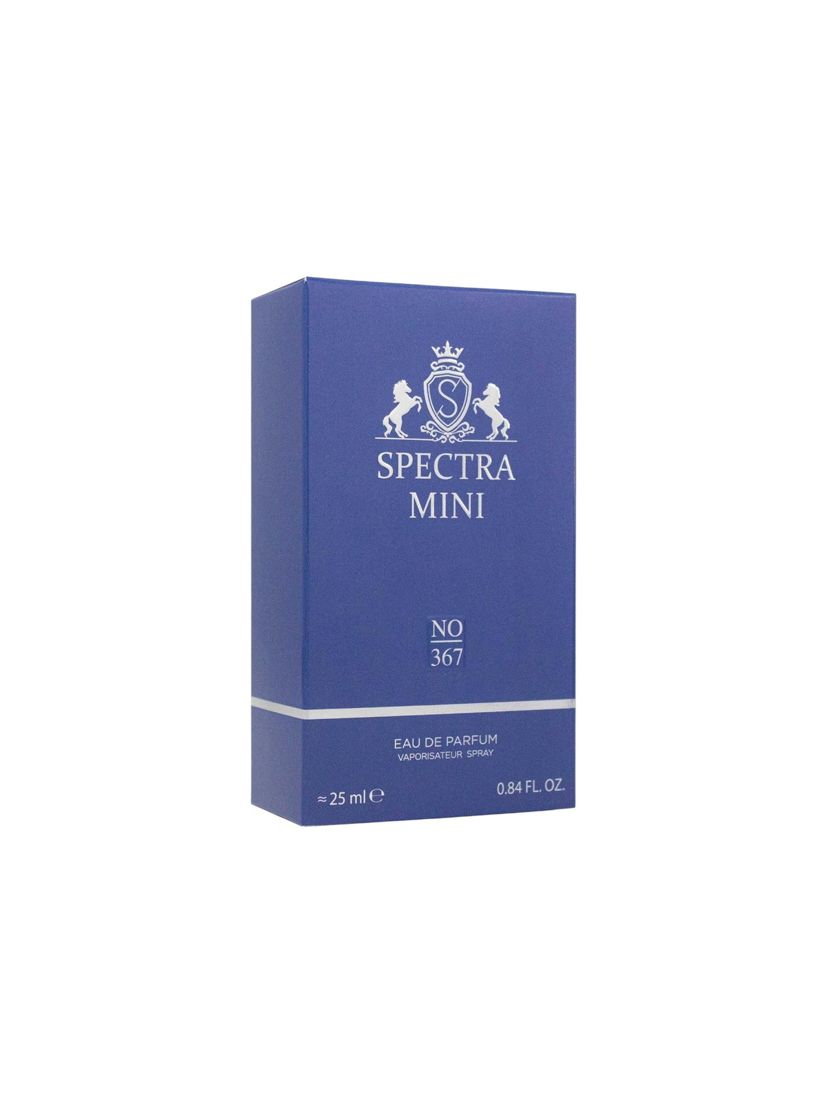 A blue rectangular box of Spectra Mini Eau de Parfum, featuring a white crest logo and text, set against a plain white background. Spectra Mini, Monza Outlet, Monza Fashion, Shein Outlet