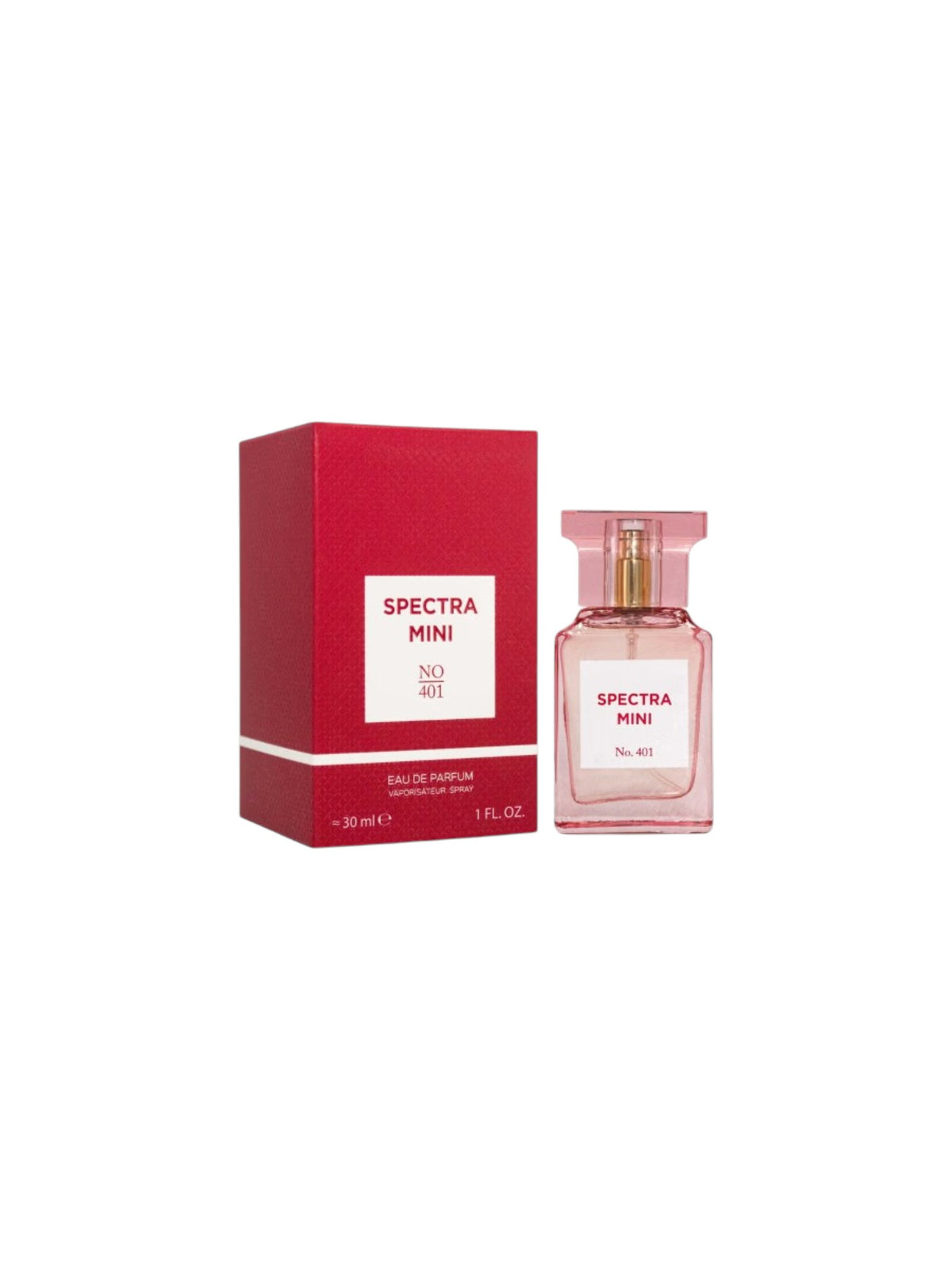 Spectra Mini No. 401 Eau de Parfum by Parfums de Marly, featuring a pink glass bottle next to its red packaging box with a white label. Lancome, Monza Outlet, Monza Fashion, Shein Outlet