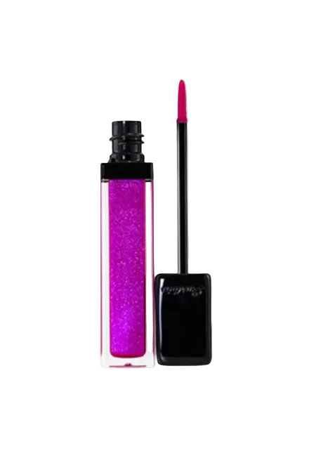 Purple glittery lip gloss with black applicator on a white background Guerlain Monza Outlet, Monza Fashion, Shein Outlet